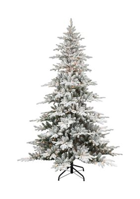 Puleo International 6.5 ft Pre-lit Flocked Utah Fir Artificial Christmas Tree with 350 UL Clear Lights Metal Stand Green, 6.5 Foot