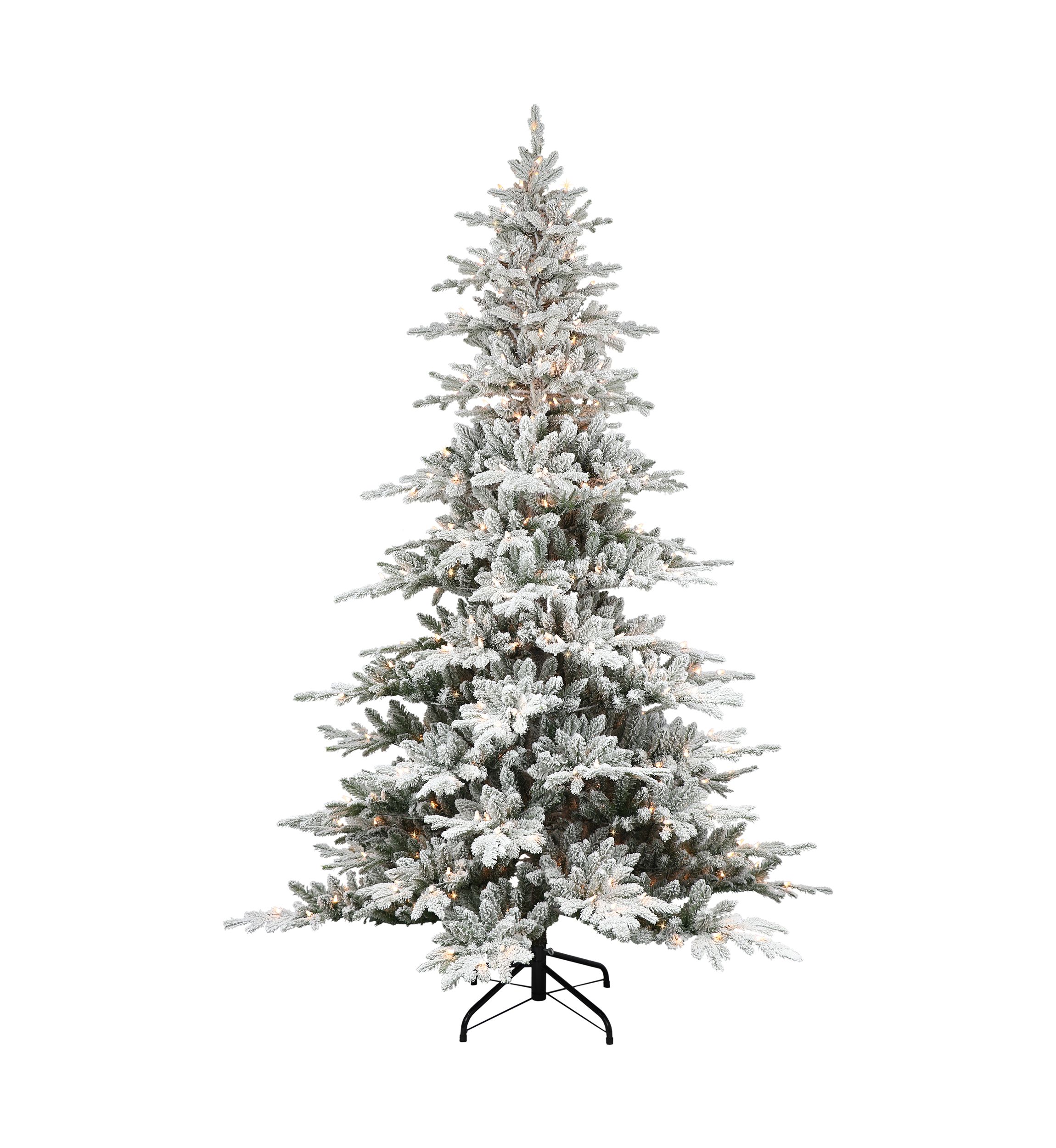 6.5 ft Pre-lit Flocked Utah Fir Artificial Christmas Tree with 350 UL Clear Lights Metal Stand Green
