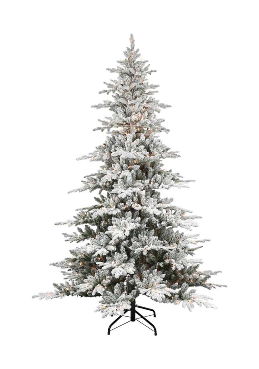 6.5 ft Pre-lit Flocked Utah Fir Artificial Christmas Tree with 350 UL Clear Lights Metal Stand Green
