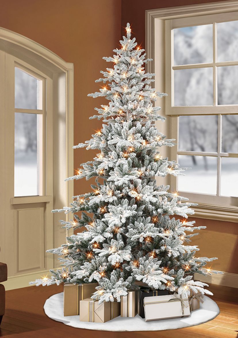 6.5 ft Pre-lit Flocked Utah Fir Artificial Christmas Tree with 350 UL Clear Lights Metal Stand Green