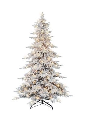 Puleo International 9 ft Pre-lit Flocked Utah Fir Artificial Christmas Tree with 800 UL Clear Lights Metal Stand Green, 9 Foot