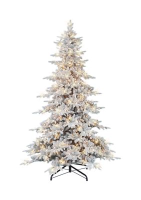 Puleo International 9 Ft Pre-Lit Flocked Utah Fir Artificial Christmas Tree With 800 Ul Clear Lights Metal Stand Green