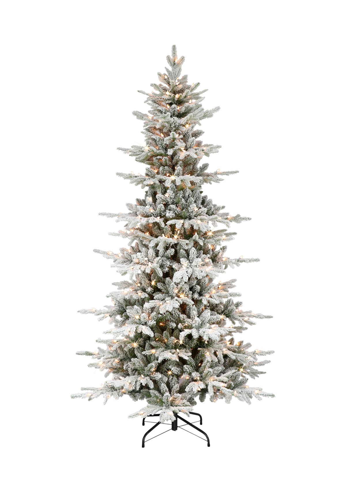 7.5 ft Pre-lit Slim Flocked Utah Fir Artificial Christmas Tree with 450 UL Clear Lights Metal Stand Green