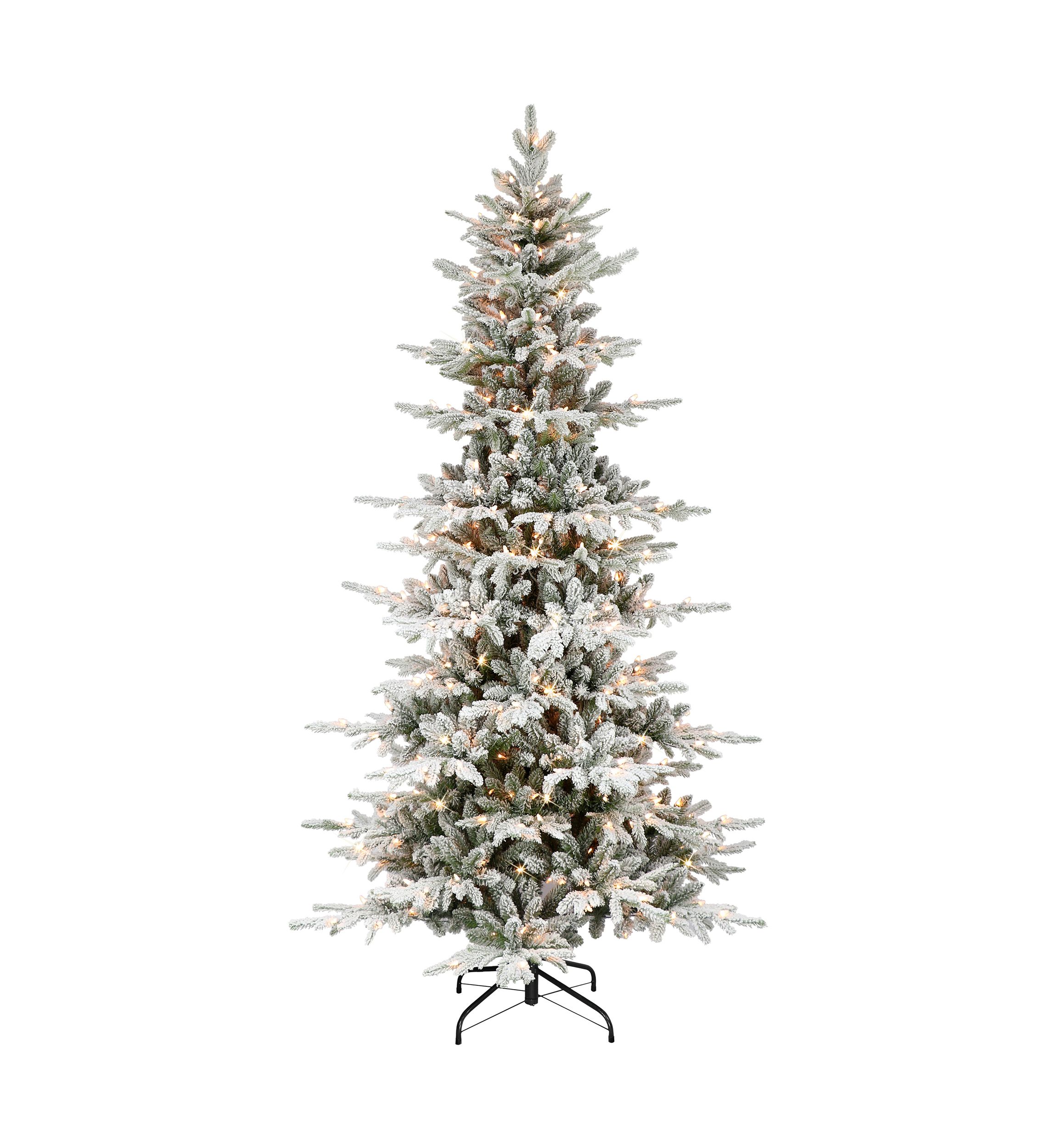 7.5 ft Pre-lit Slim Flocked Utah Fir Artificial Christmas Tree with 450 UL Clear Lights Metal Stand Green