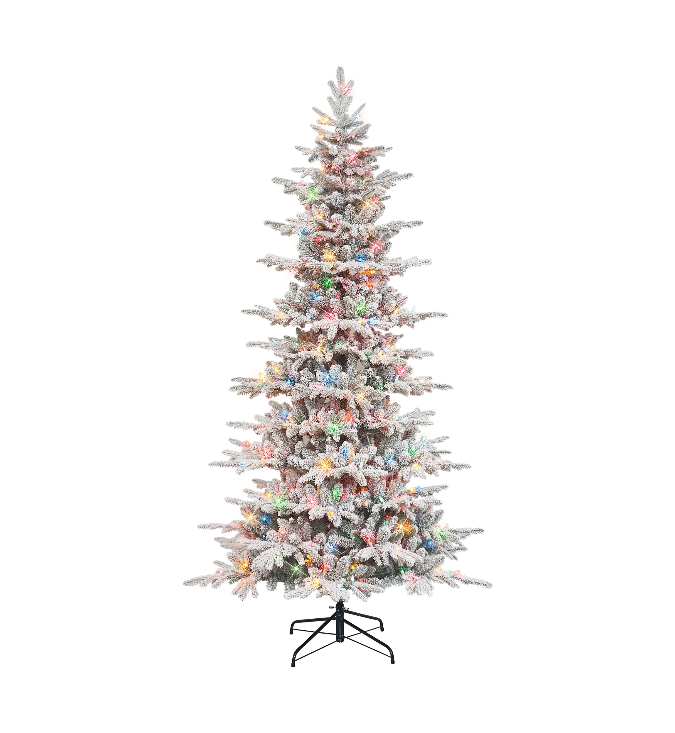 7.5-foot Pre-Lit Slim Flocked Artificial Utah Fir Tree 1857 Tips 450 Multi-Color Lights