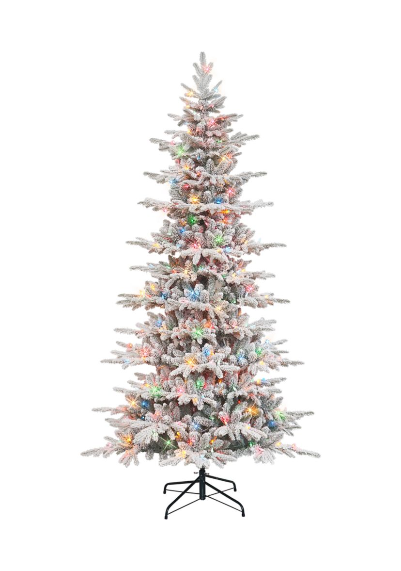 7.5-foot Pre-Lit Slim Flocked Artificial Utah Fir Tree 1857 Tips 450 Multi-Color Lights