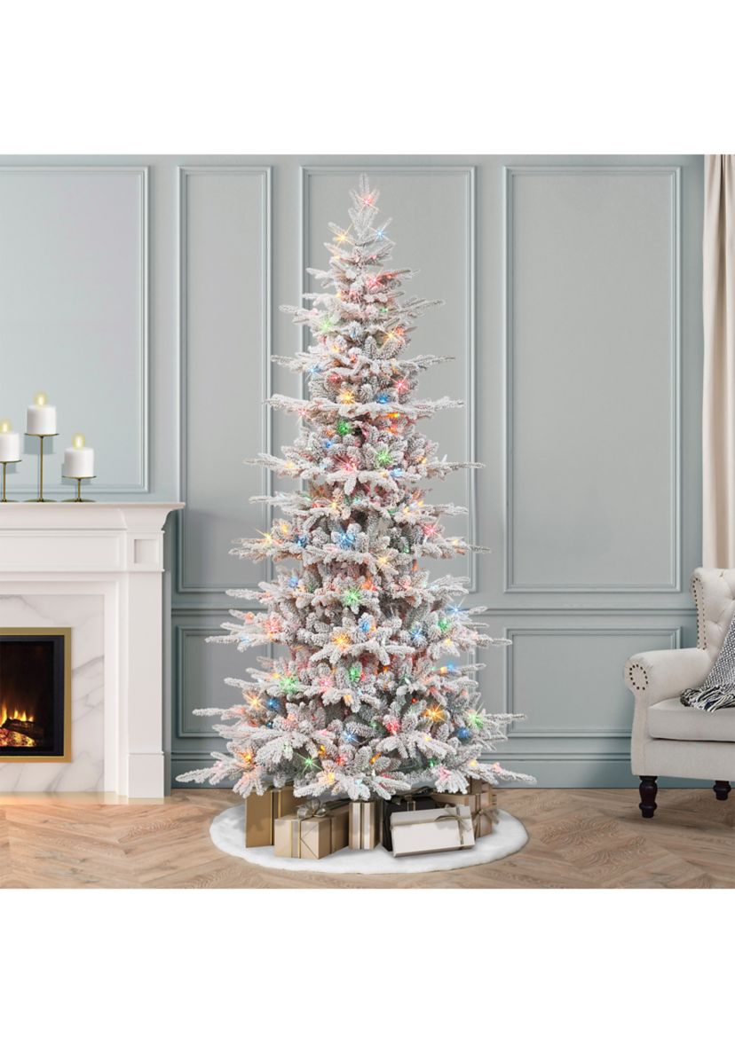 7.5-foot Pre-Lit Slim Flocked Artificial Utah Fir Tree 1857 Tips 450 Multi-Color Lights