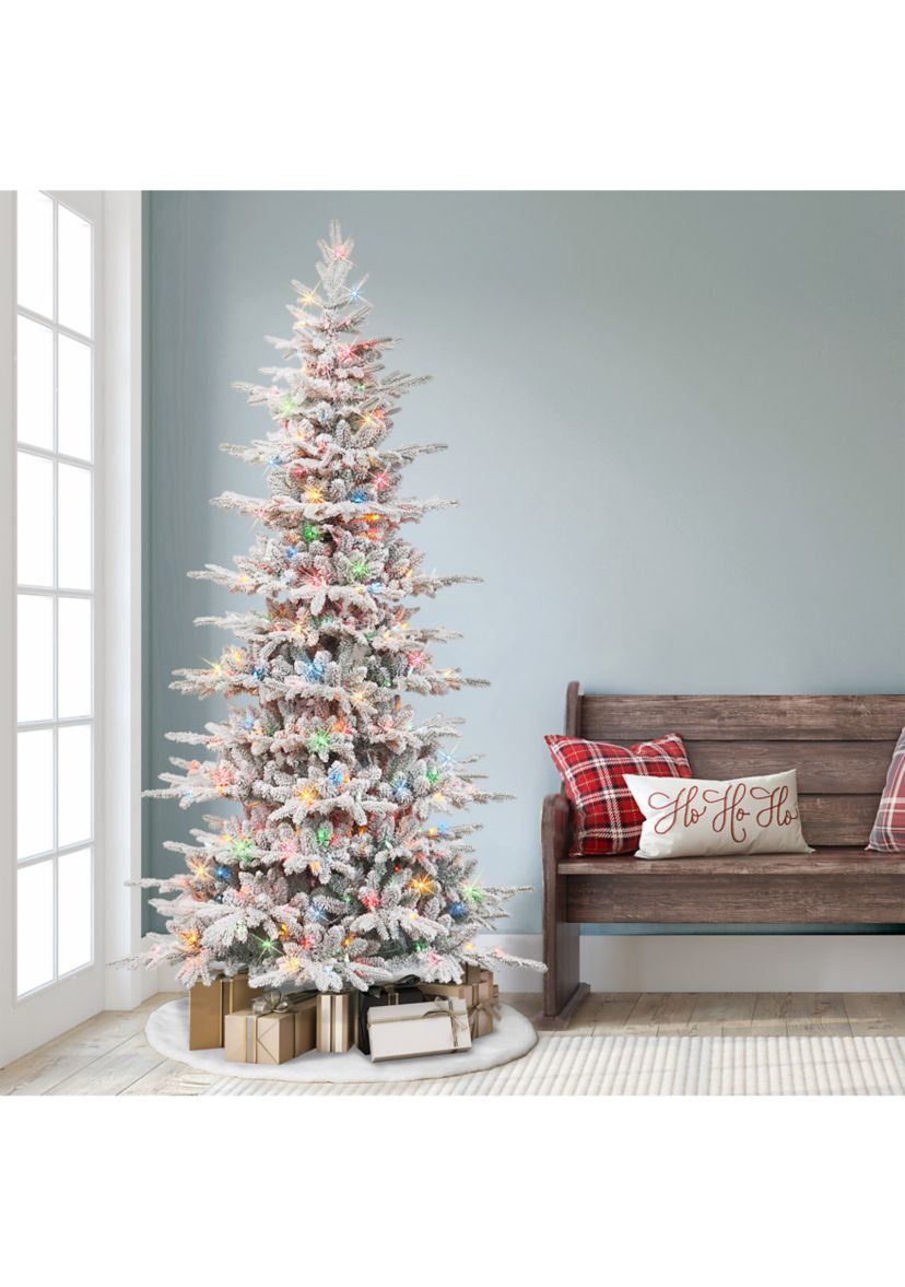 7.5-foot Pre-Lit Slim Flocked Artificial Utah Fir Tree 1857 Tips 450 Multi-Color Lights