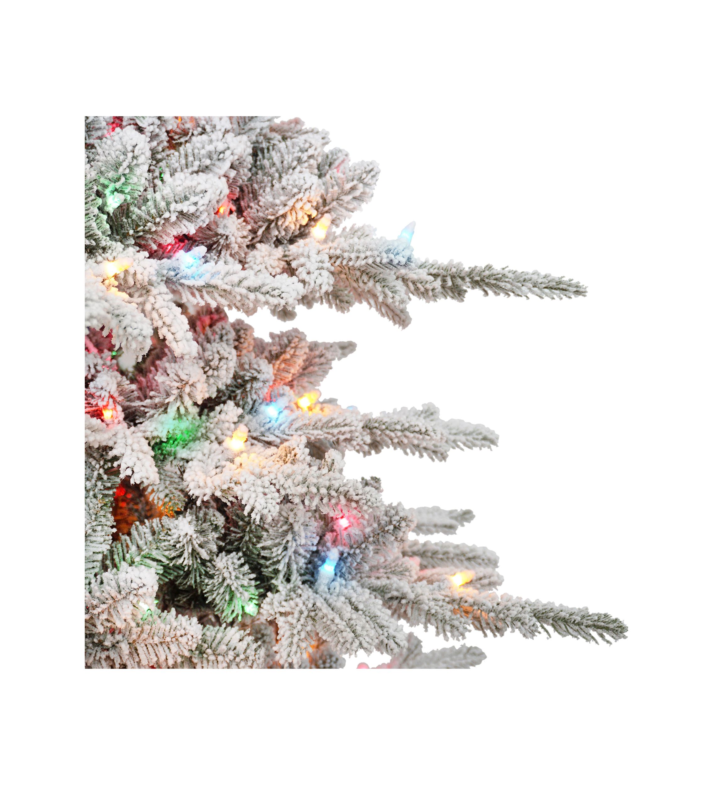 7.5-foot Pre-Lit Slim Flocked Artificial Utah Fir Tree 1857 Tips 450 Multi-Color Lights