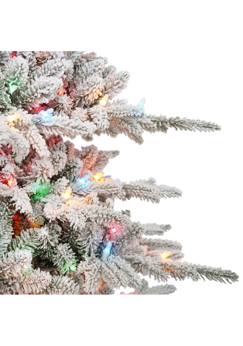 7.5-foot Pre-Lit Slim Flocked Artificial Utah Fir Tree 1857 Tips 450 Multi-Color Lights