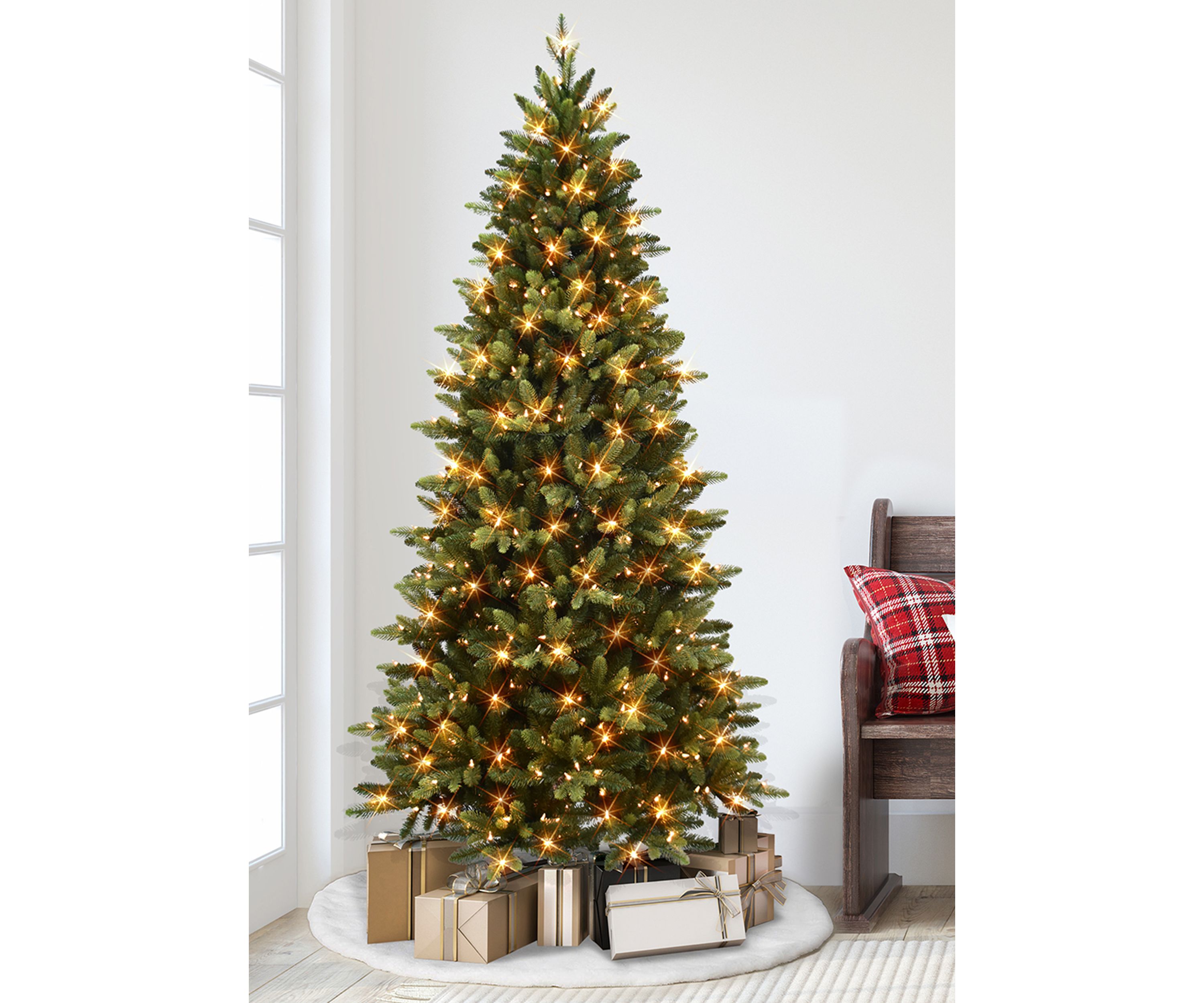 6.5 ft Pre-lit Slim Westford Spruce Artificial Christmas Tree with 350 UL Clear Lights Metal Stand Green