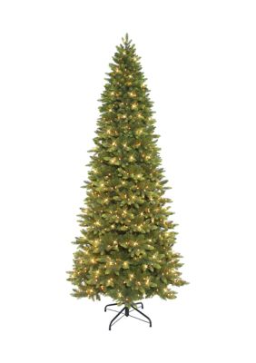 Puleo International 9 Ft Pre-Lit Slim Westford Spruce Artificial Christmas Tree With 700 Ul Clear Lights Metal Stand Green