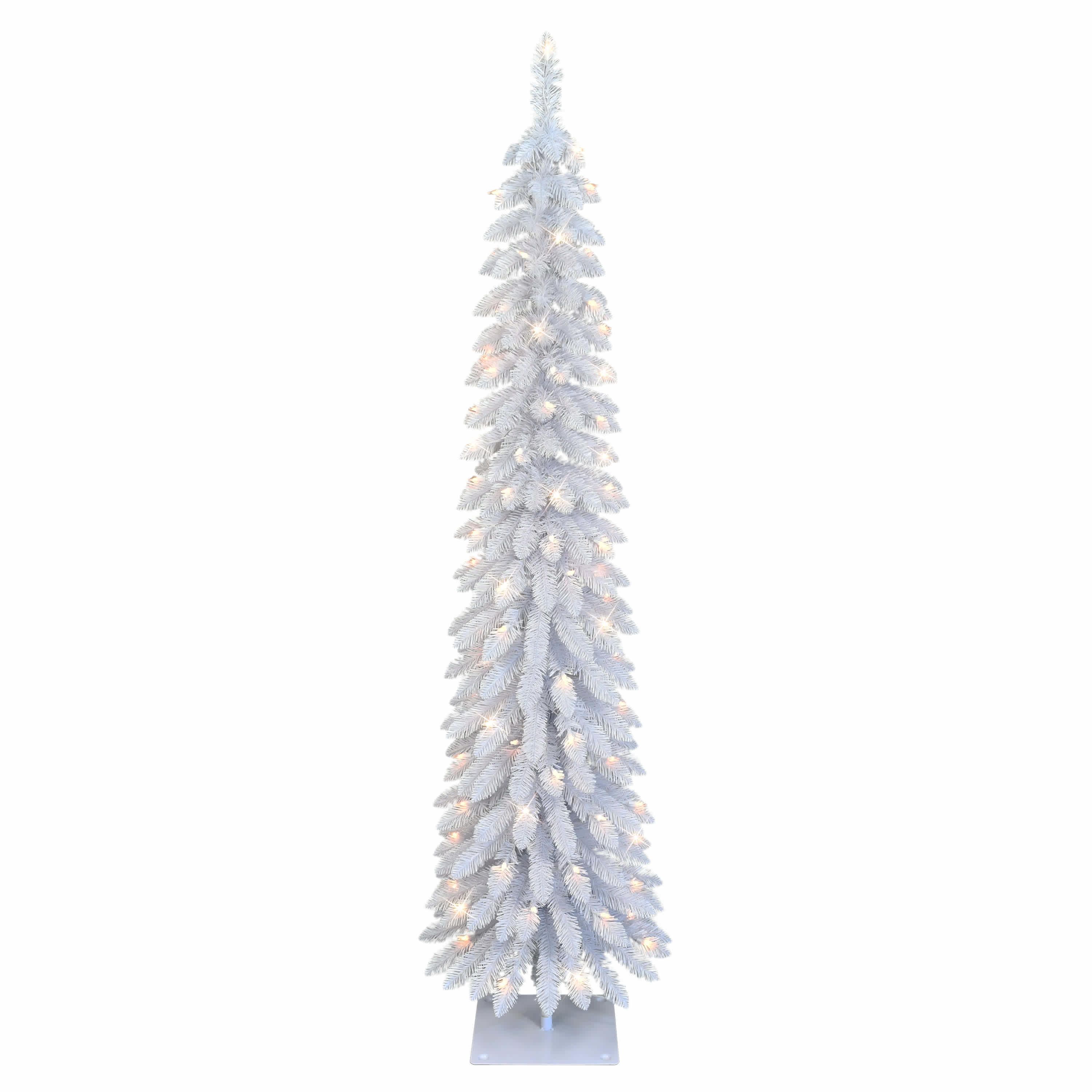 Puleo International 6 Pre-Lit Artificial White Alpine Pencil Tree