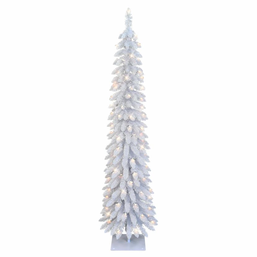 Puleo International 6 Pre-Lit Artificial White Alpine Pencil Tree