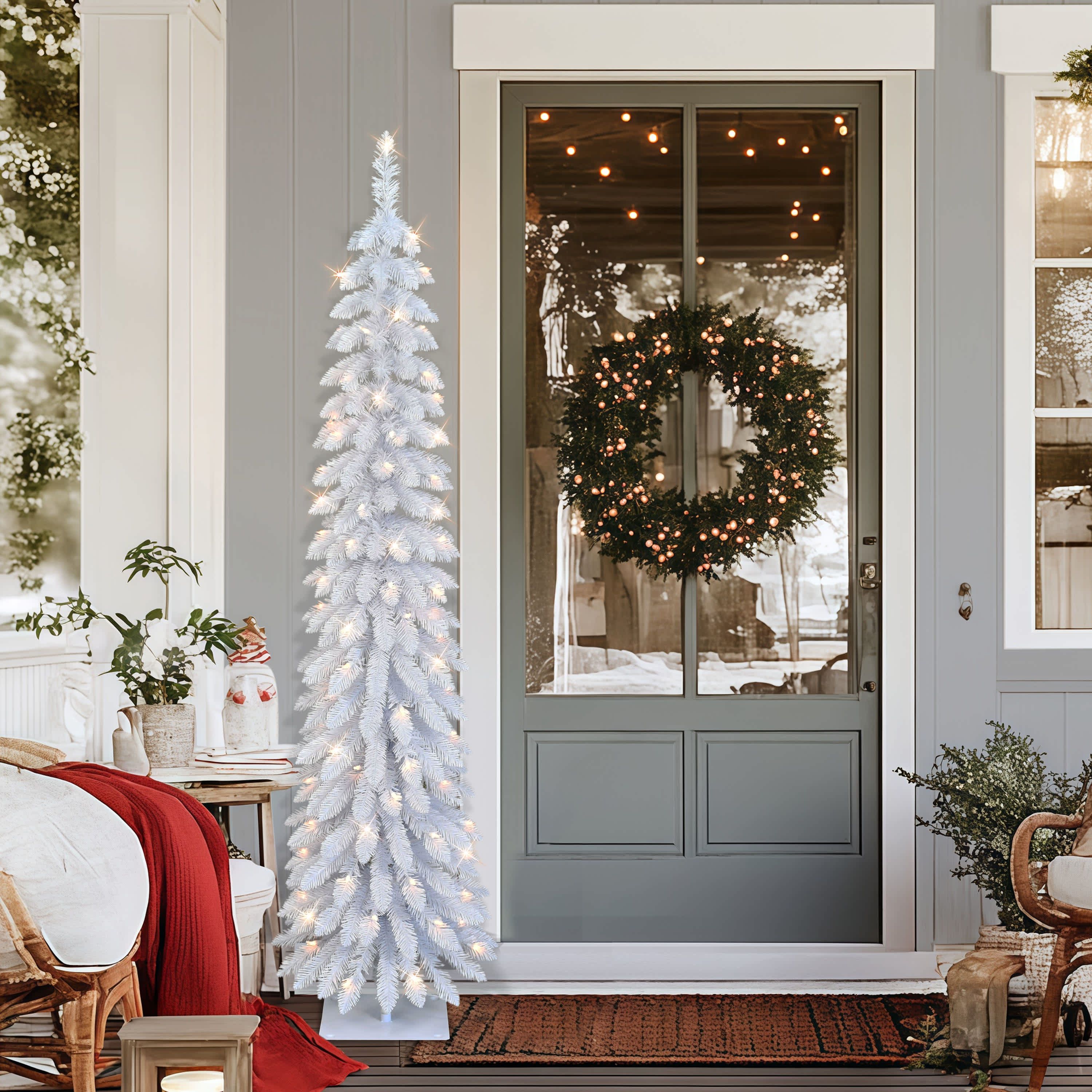 Puleo International 6 Pre-Lit Artificial White Alpine Pencil Tree