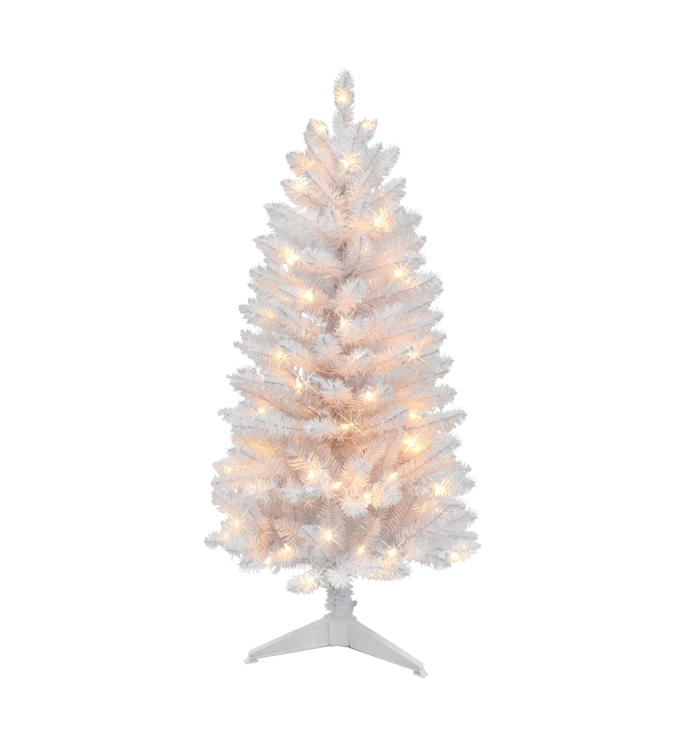 4-foot Pre-Lit White Carson Artificial Pine Tree 188 Tips 70 Clear Lights