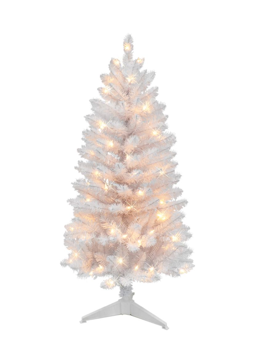 4-foot Pre-Lit White Carson Artificial Pine Tree 188 Tips 70 Clear Lights