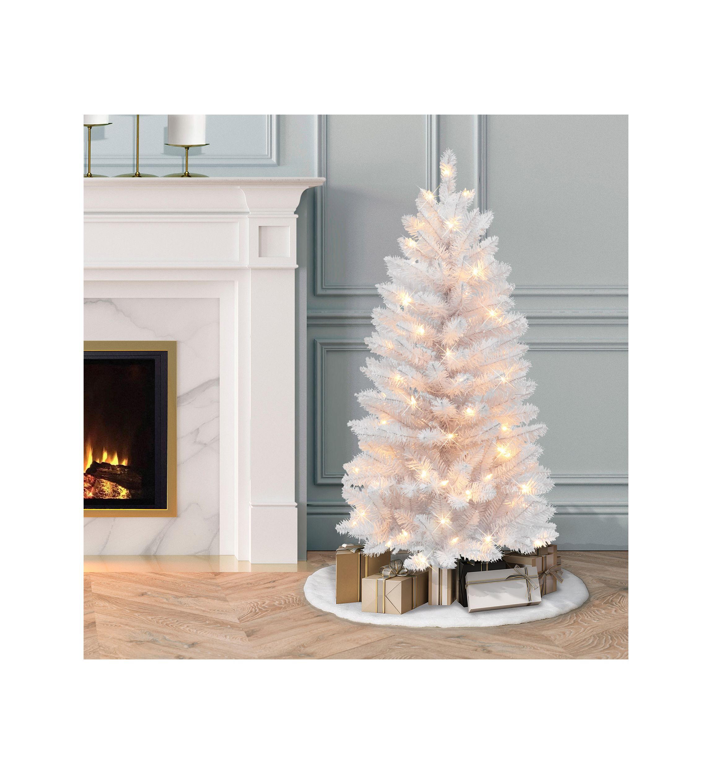 4-foot Pre-Lit White Carson Artificial Pine Tree 188 Tips 70 Clear Lights