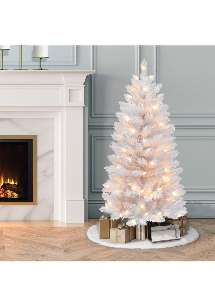 4-foot Pre-Lit White Carson Artificial Pine Tree 188 Tips 70 Clear Lights