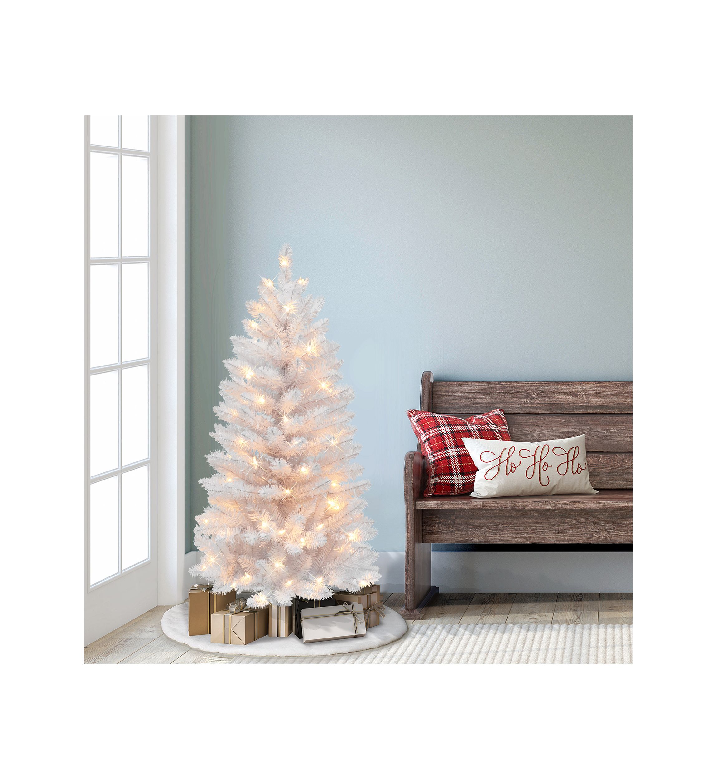 4-foot Pre-Lit White Carson Artificial Pine Tree 188 Tips 70 Clear Lights