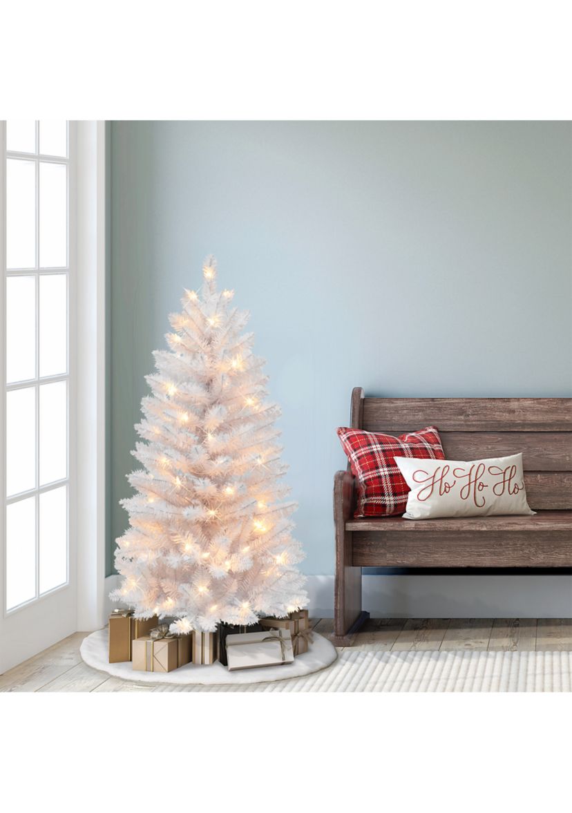 4-foot Pre-Lit White Carson Artificial Pine Tree 188 Tips 70 Clear Lights