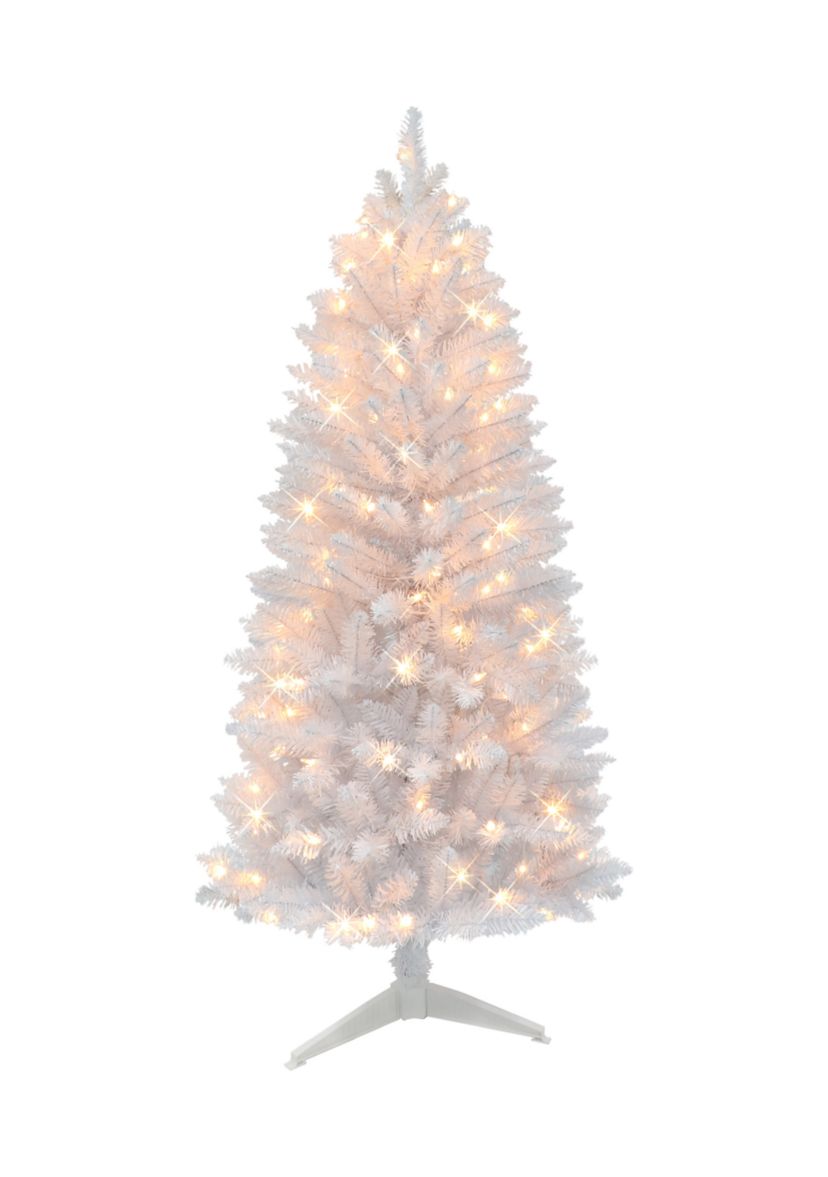 5-foot Pre-Lit White Carson Artificial Pine Tree 315 Tips 100 Clear Lights