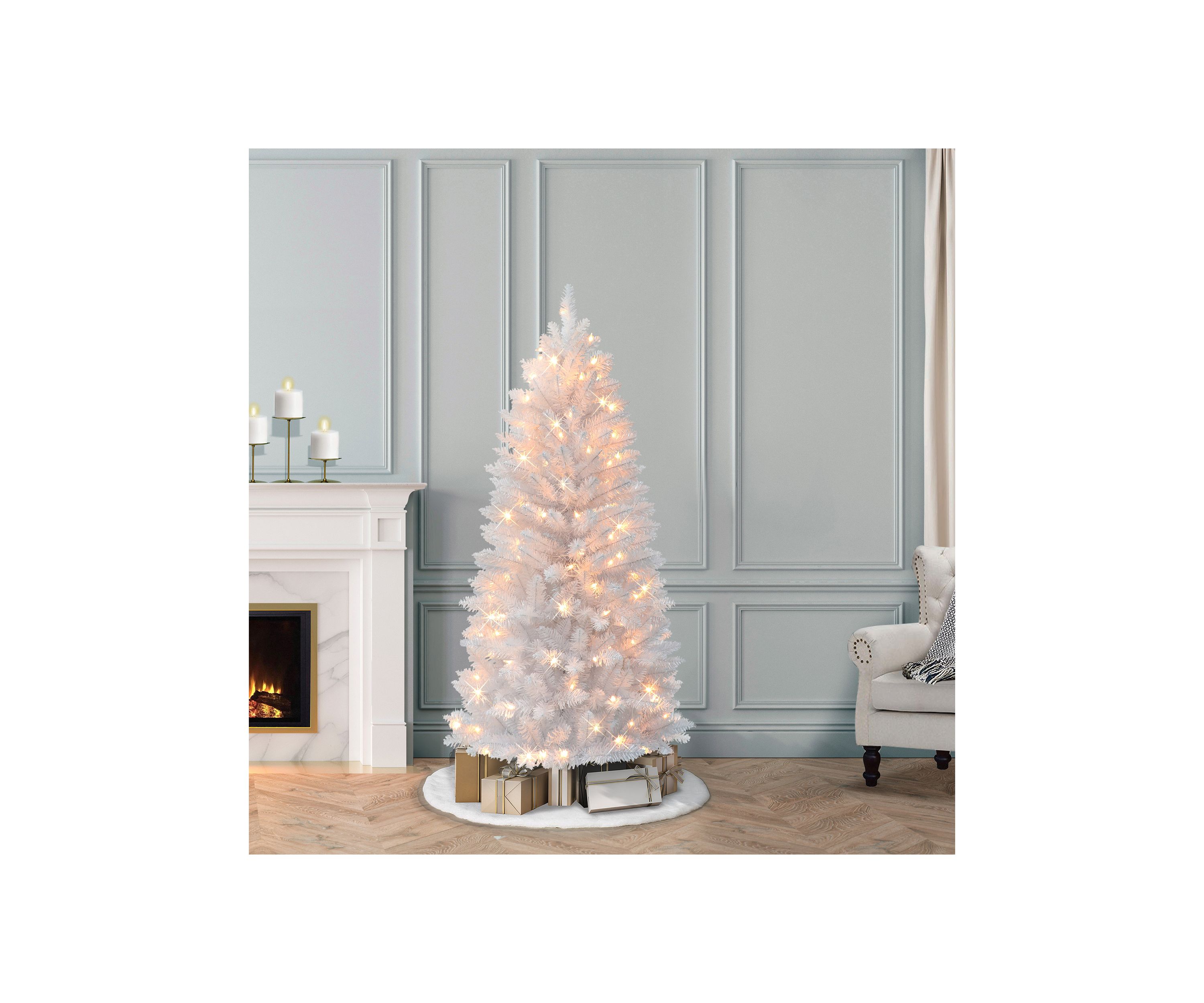 5-foot Pre-Lit White Carson Artificial Pine Tree 315 Tips 100 Clear Lights