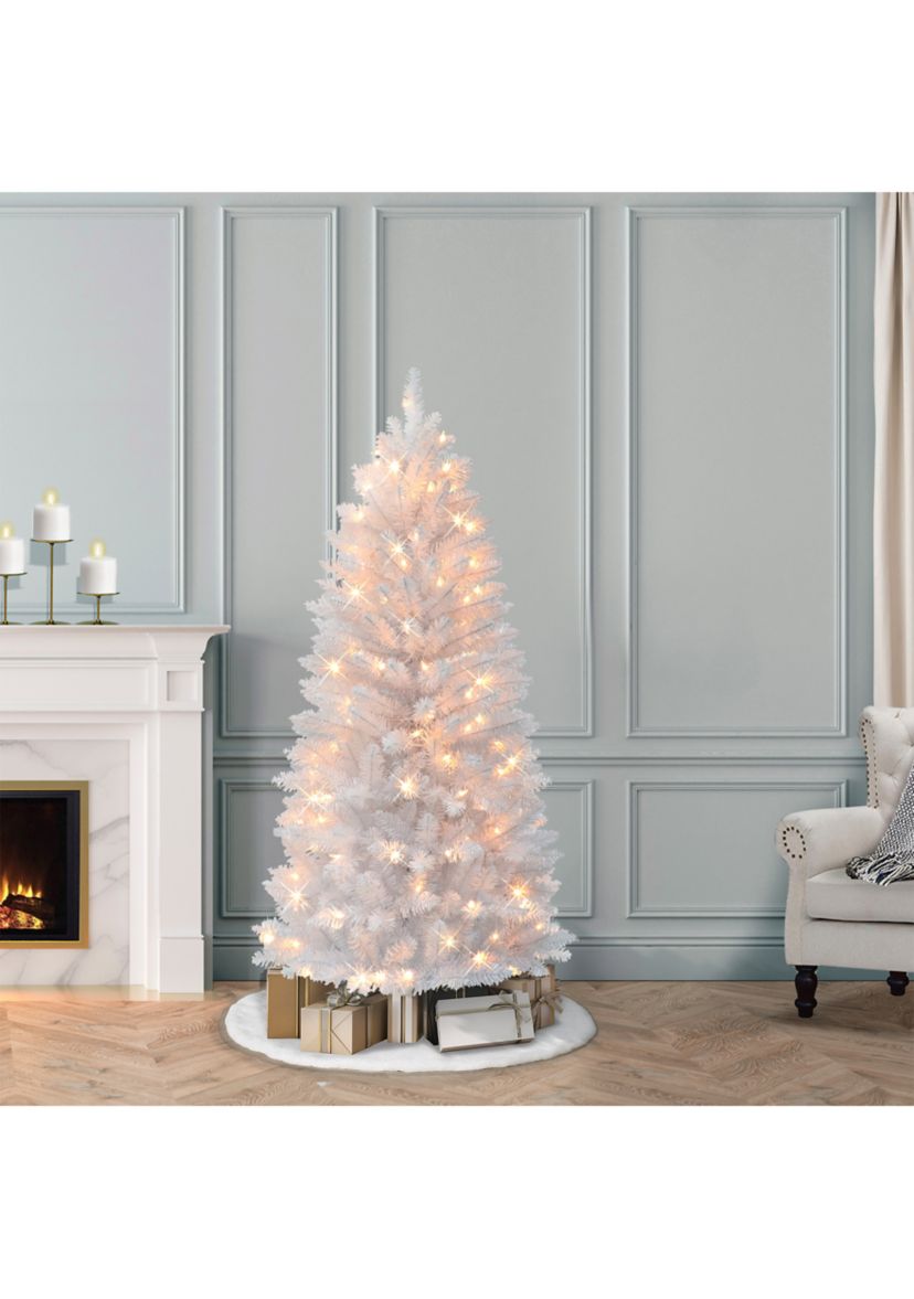 5-foot Pre-Lit White Carson Artificial Pine Tree 315 Tips 100 Clear Lights