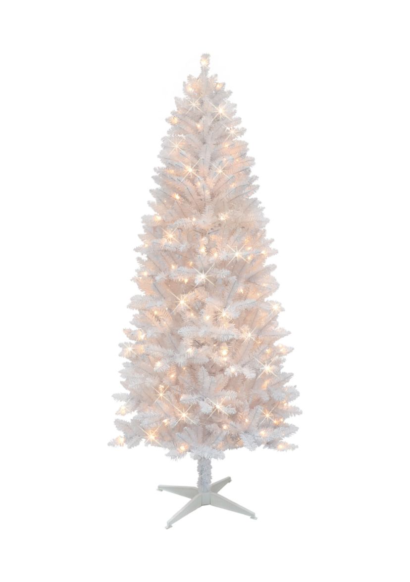 6-foot Pre-Lit White Carson Artificial Pine Tree 495 Tips 150 Clear Lights