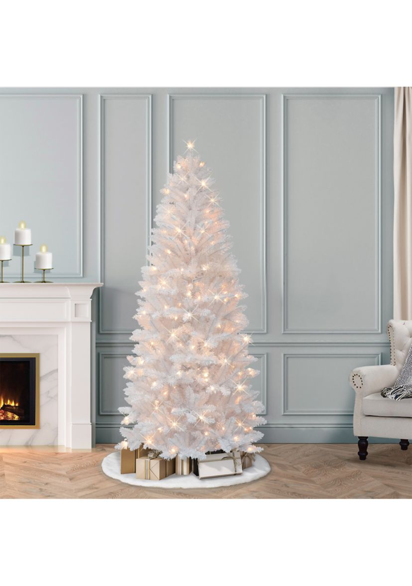 6-foot Pre-Lit White Carson Artificial Pine Tree 495 Tips 150 Clear Lights