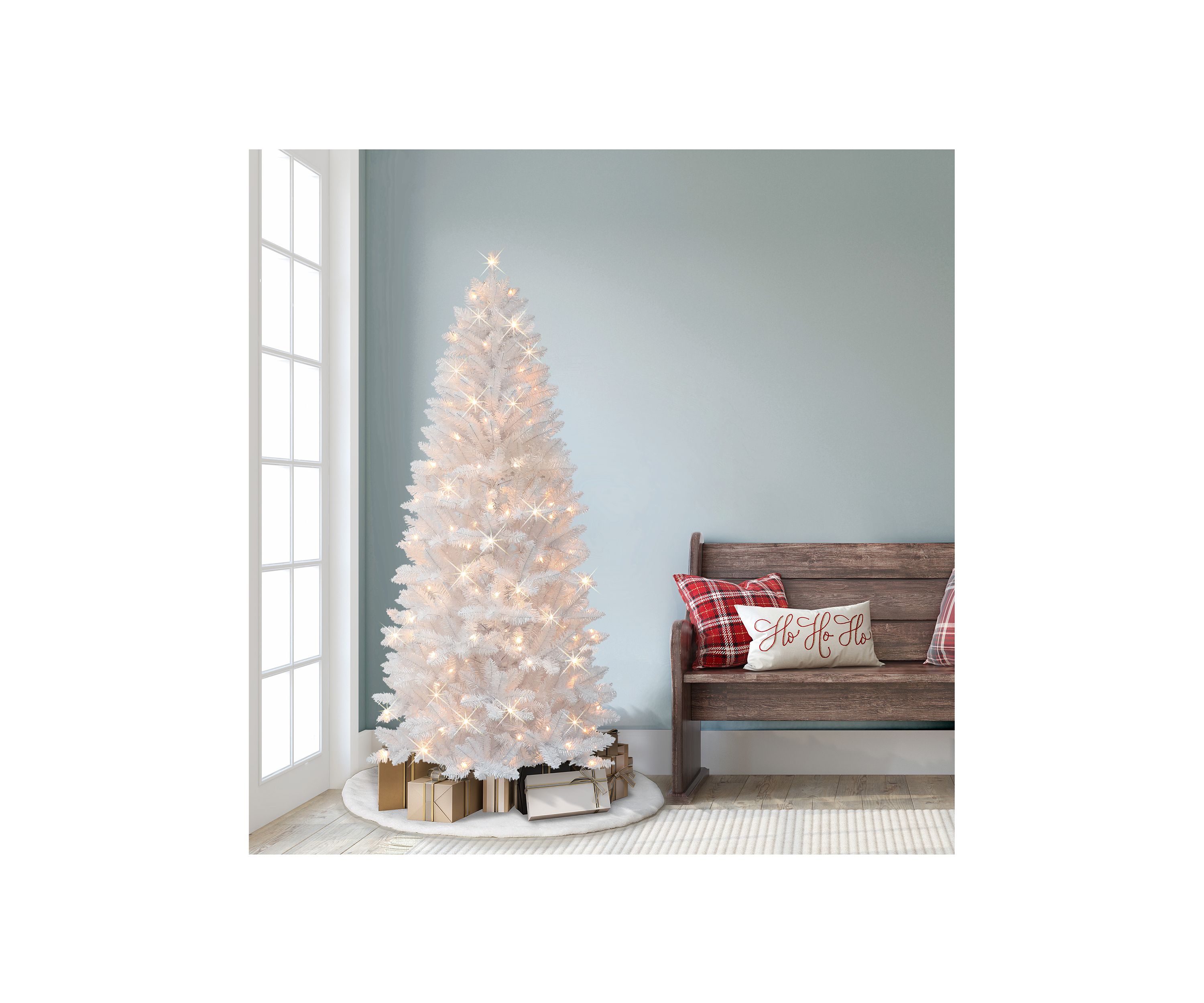6-foot Pre-Lit White Carson Artificial Pine Tree 495 Tips 150 Clear Lights