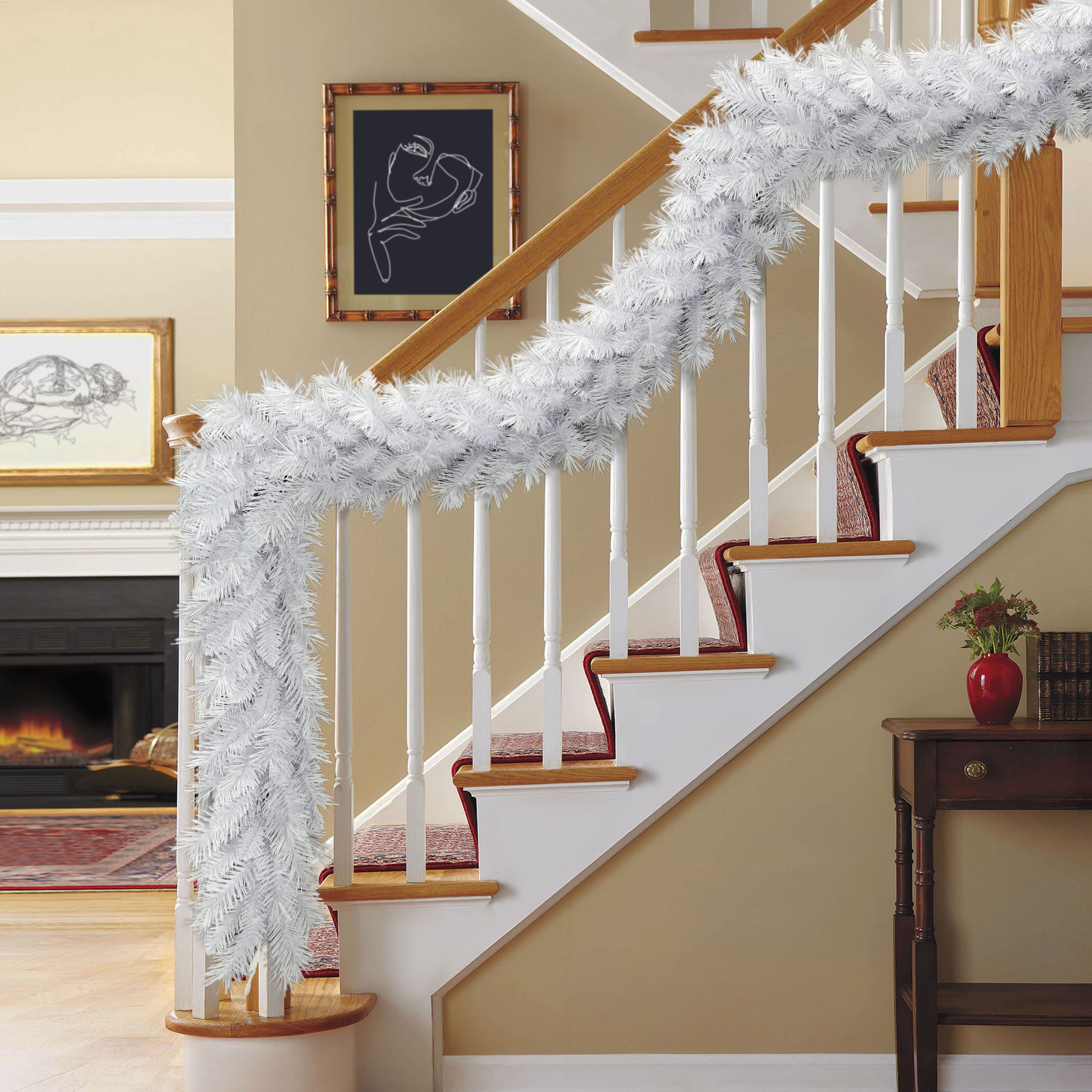 Puleo International 9 x 10" Artificial White Round Valley Pine Garland