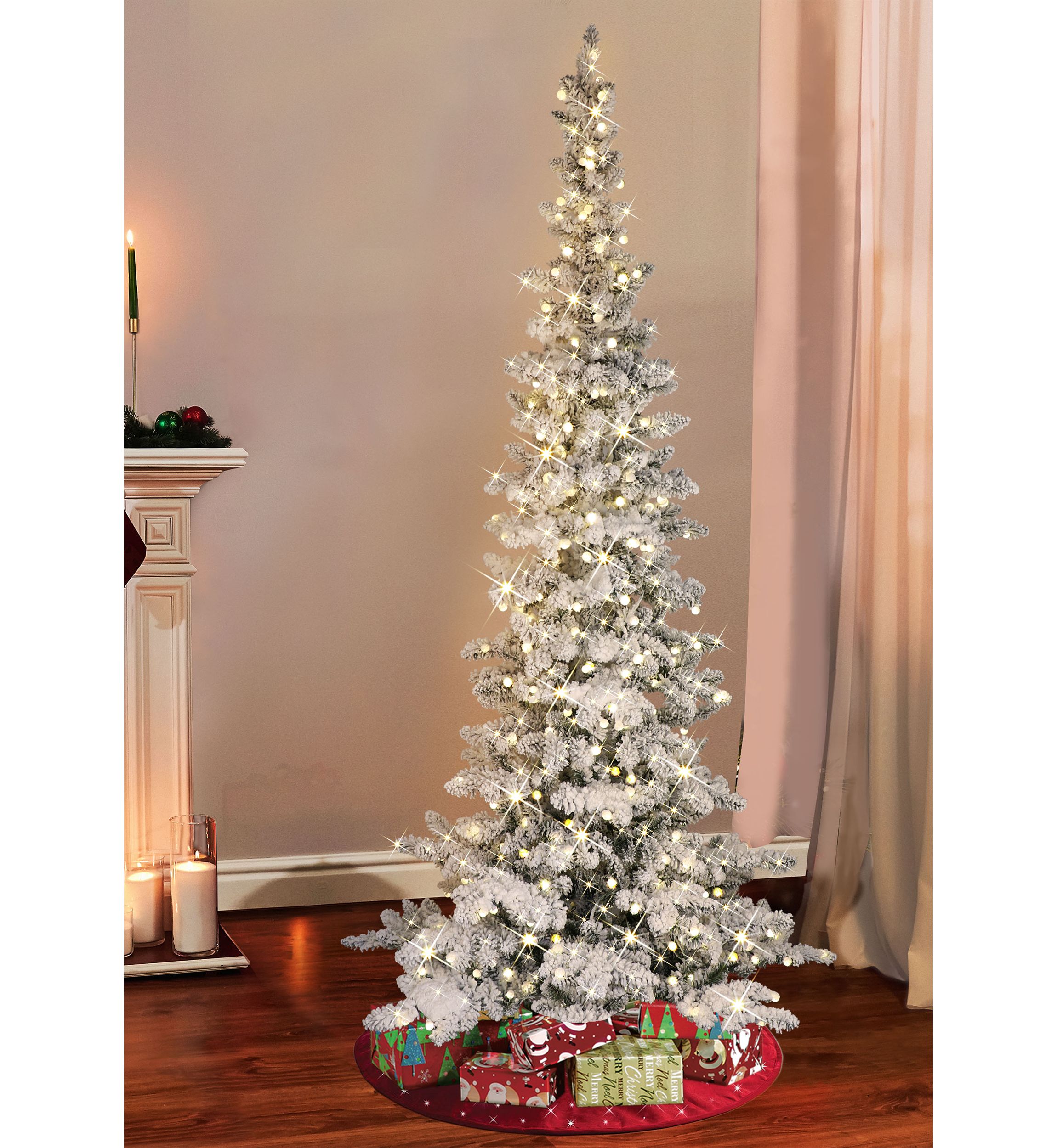 Pre-Lit 7.5-Foot Flocked Slim Washington Fir Christmas Tree