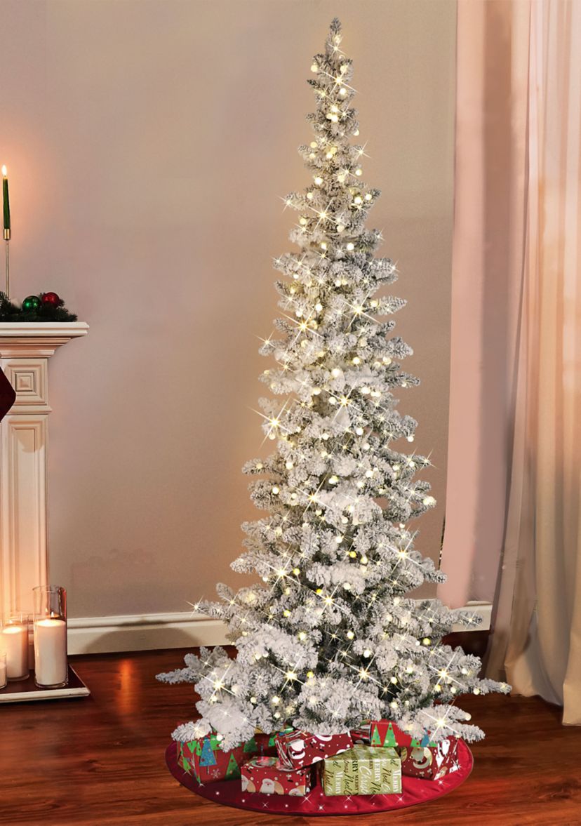 Pre-Lit 7.5-Foot Flocked Slim Washington Fir Christmas Tree
