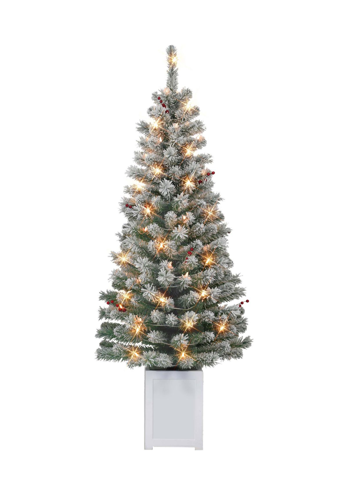 Set of 2 5 ft Pre-Lit Potted Flocked Western Spruce Trees