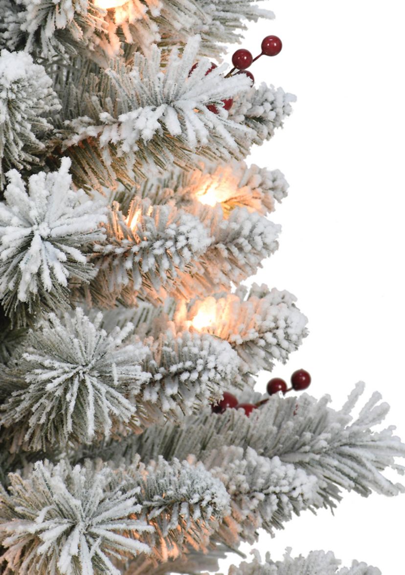 Set of 2 5 ft Pre-Lit Potted Flocked Western Spruce Trees