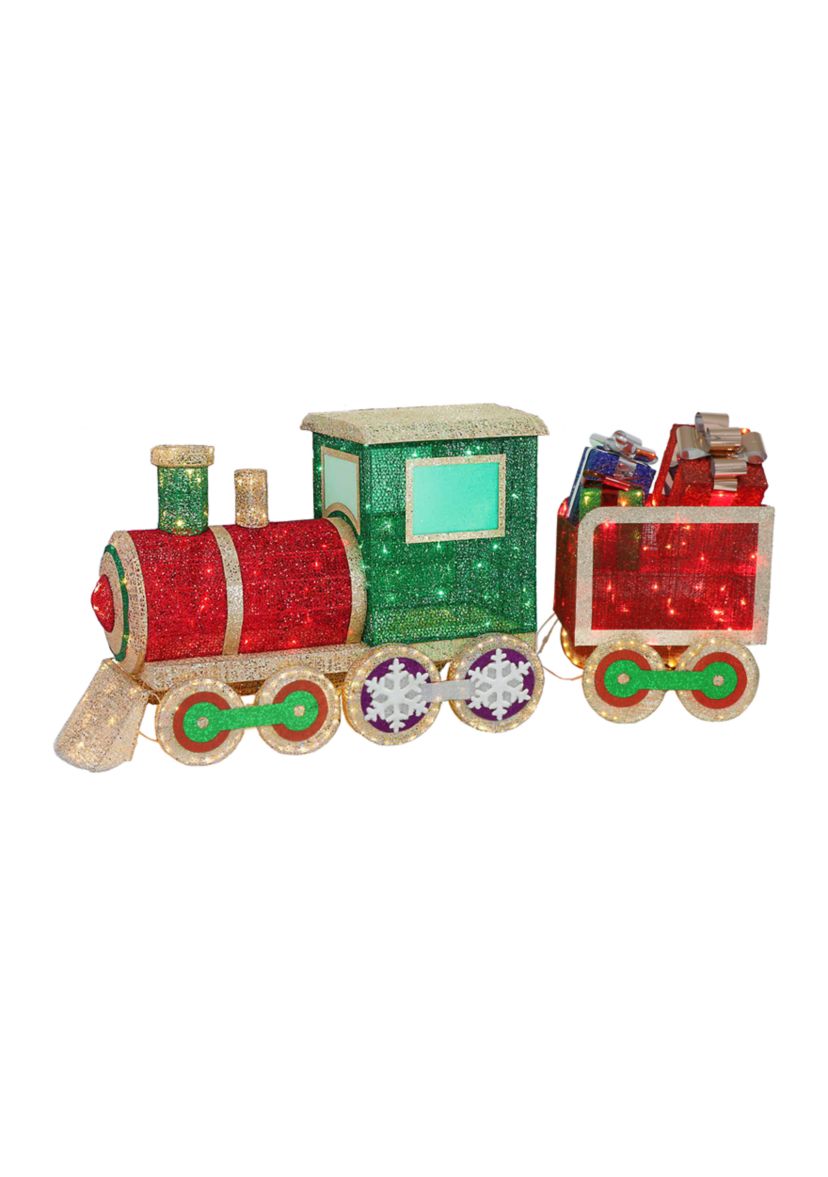 68 Pre-Lit Outdoor Wire Frame Train 535 Warm White Red and Green LED Lights  Adaptor
