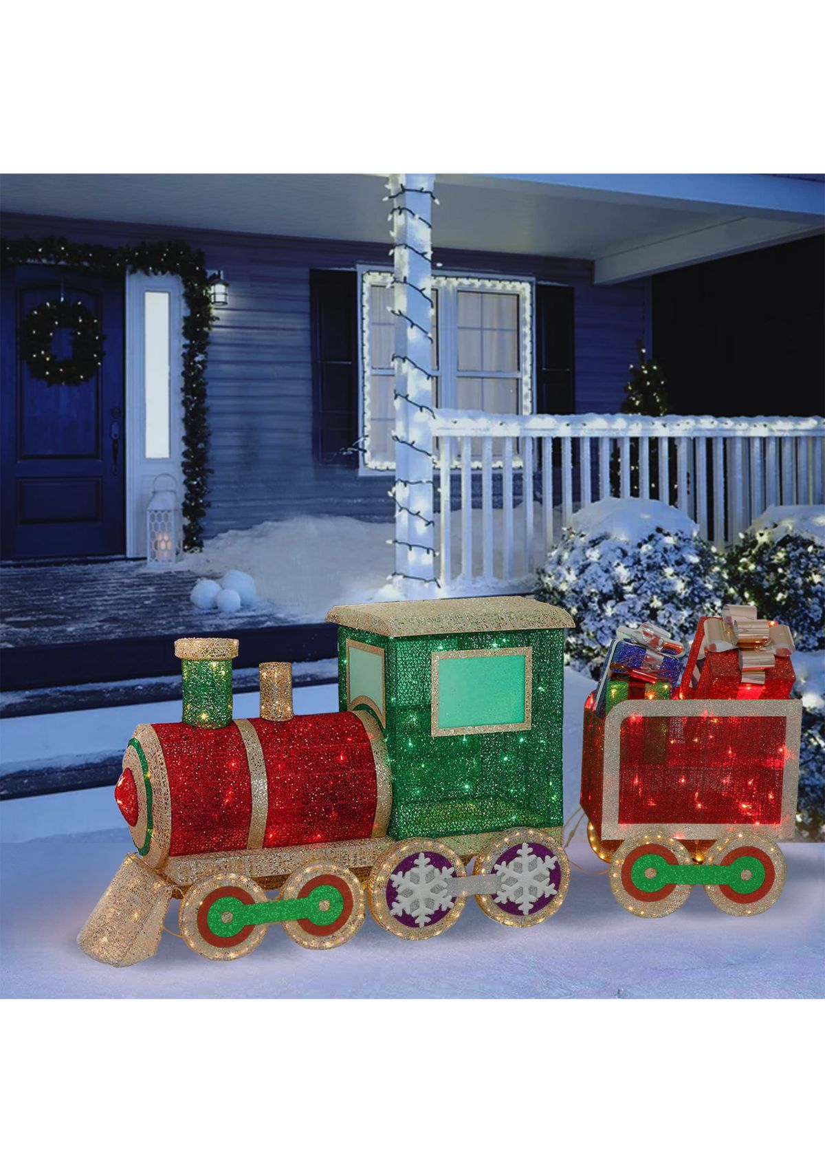 68 Pre-Lit Outdoor Wire Frame Train 535 Warm White Red and Green LED Lights  Adaptor