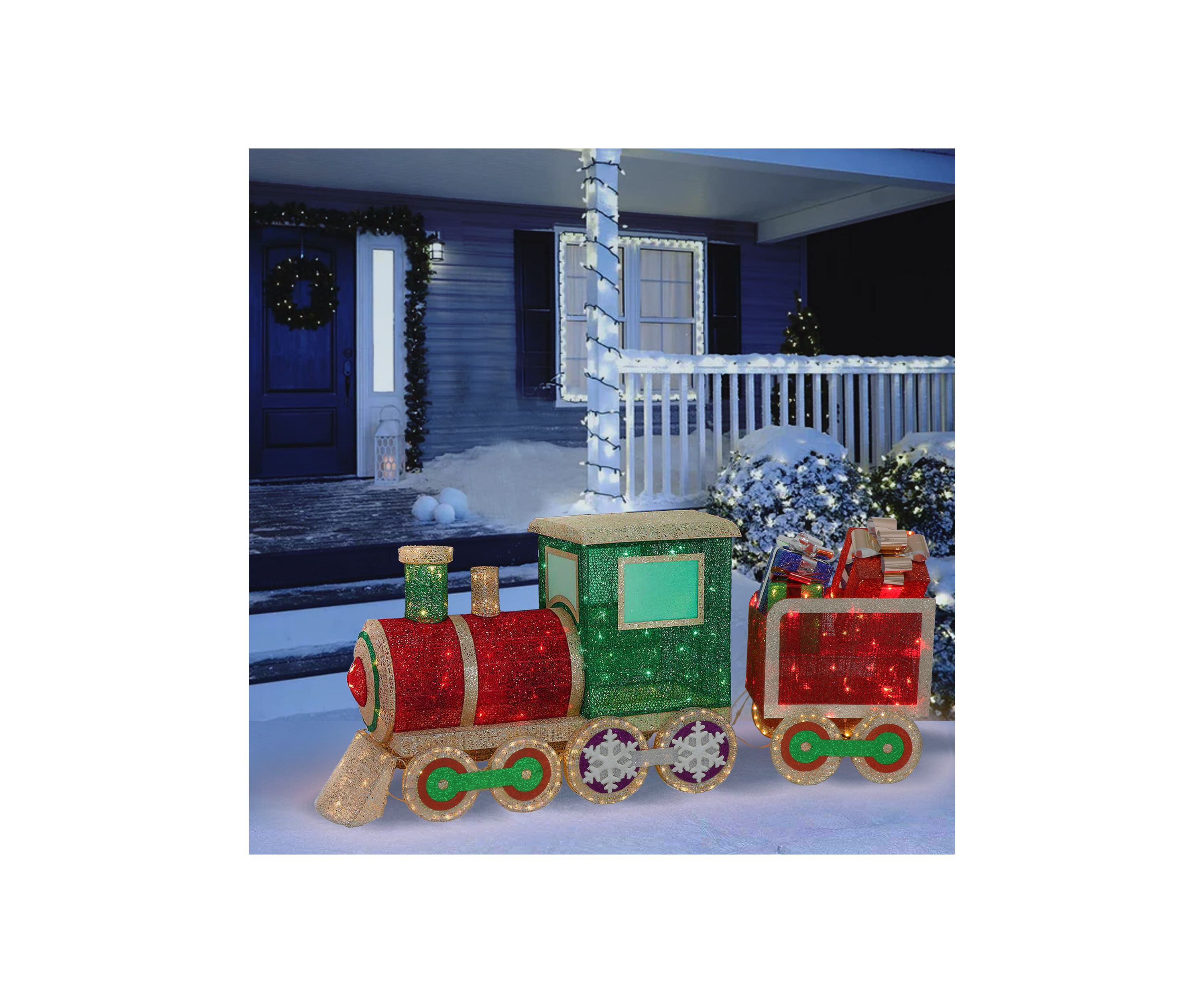 68 Pre-Lit Outdoor Wire Frame Train 535 Warm White Red and Green LED Lights  Adaptor