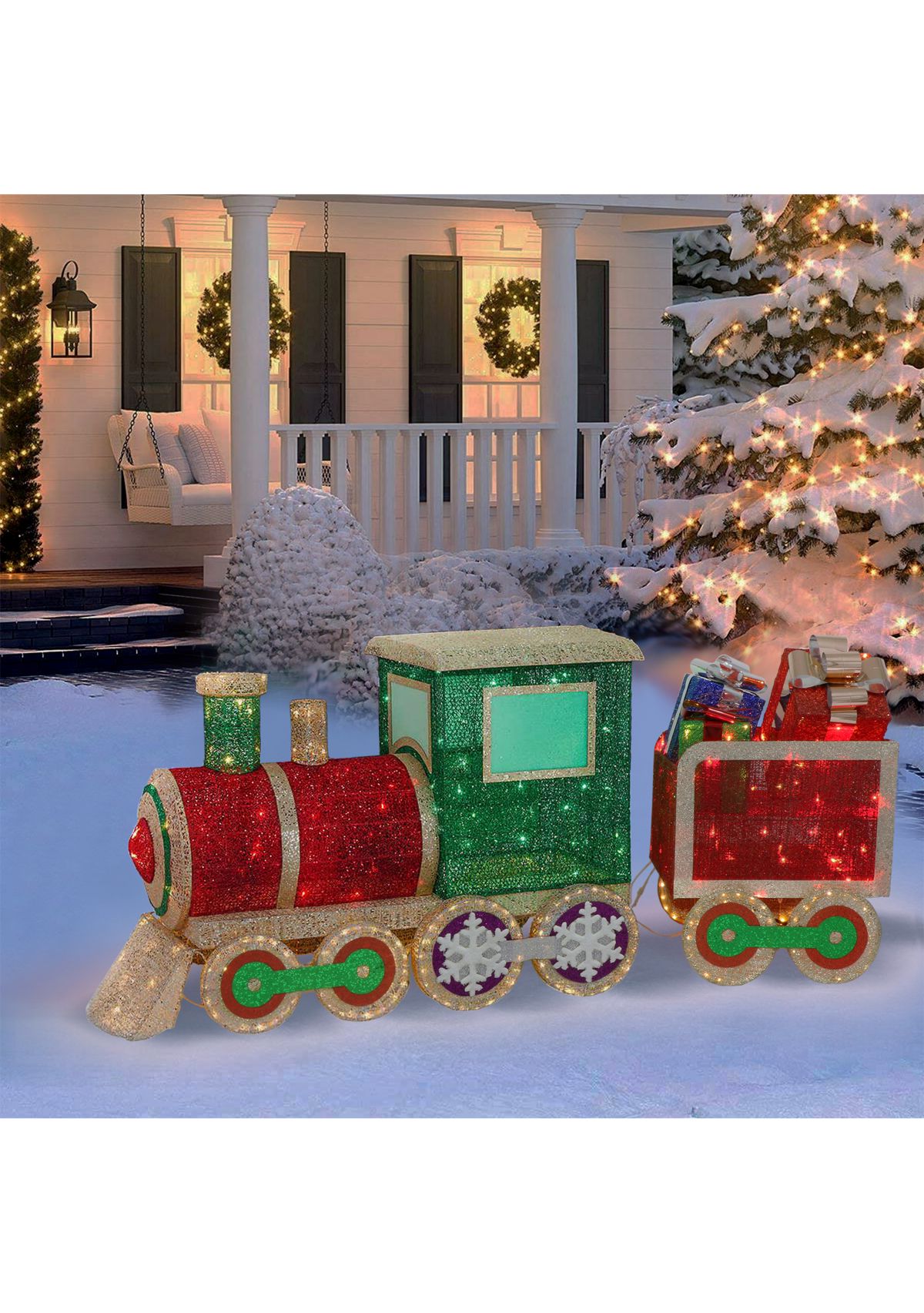 68 Pre-Lit Outdoor Wire Frame Train 535 Warm White Red and Green LED Lights  Adaptor