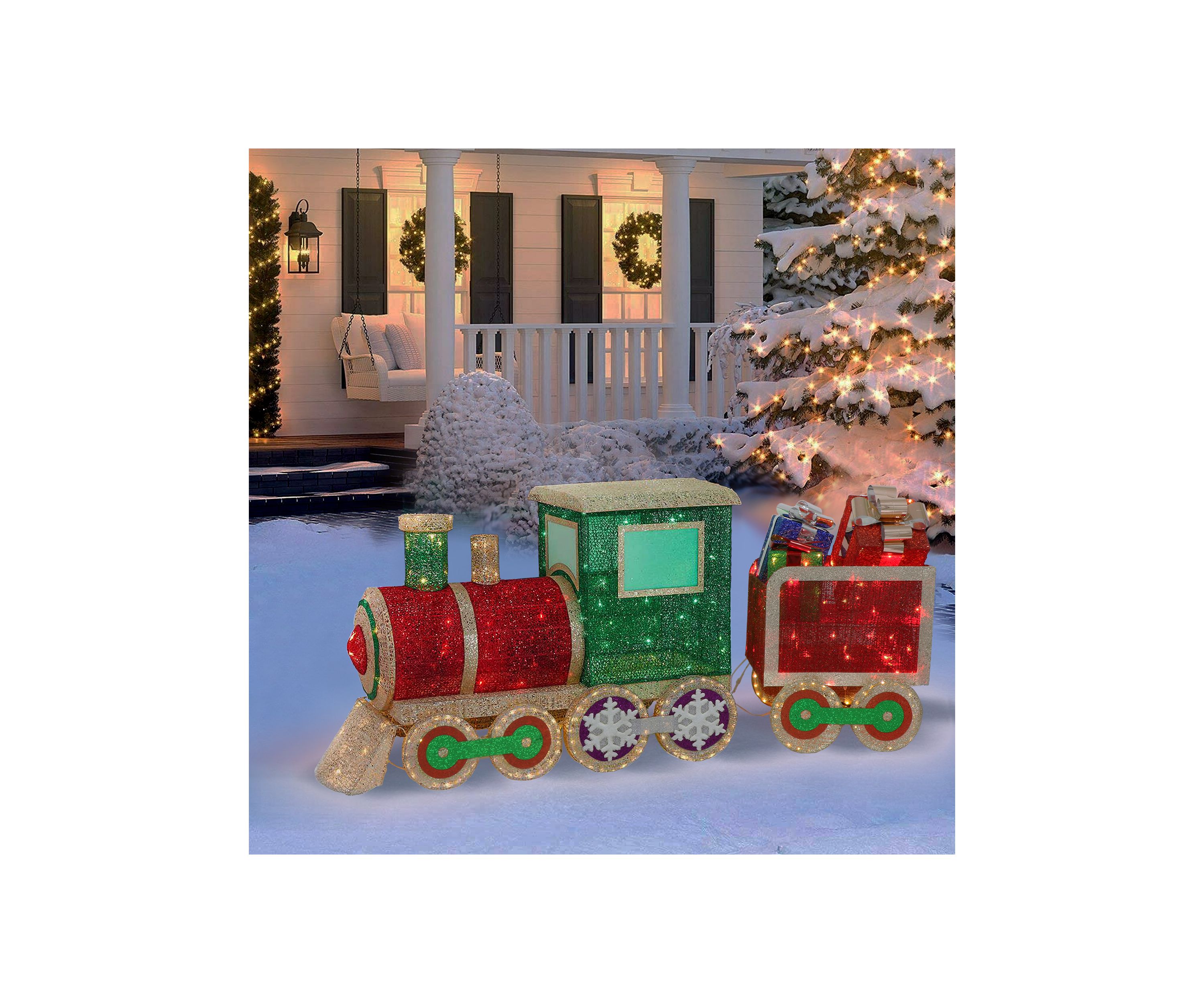 68 Pre-Lit Outdoor Wire Frame Train 535 Warm White Red and Green LED Lights  Adaptor