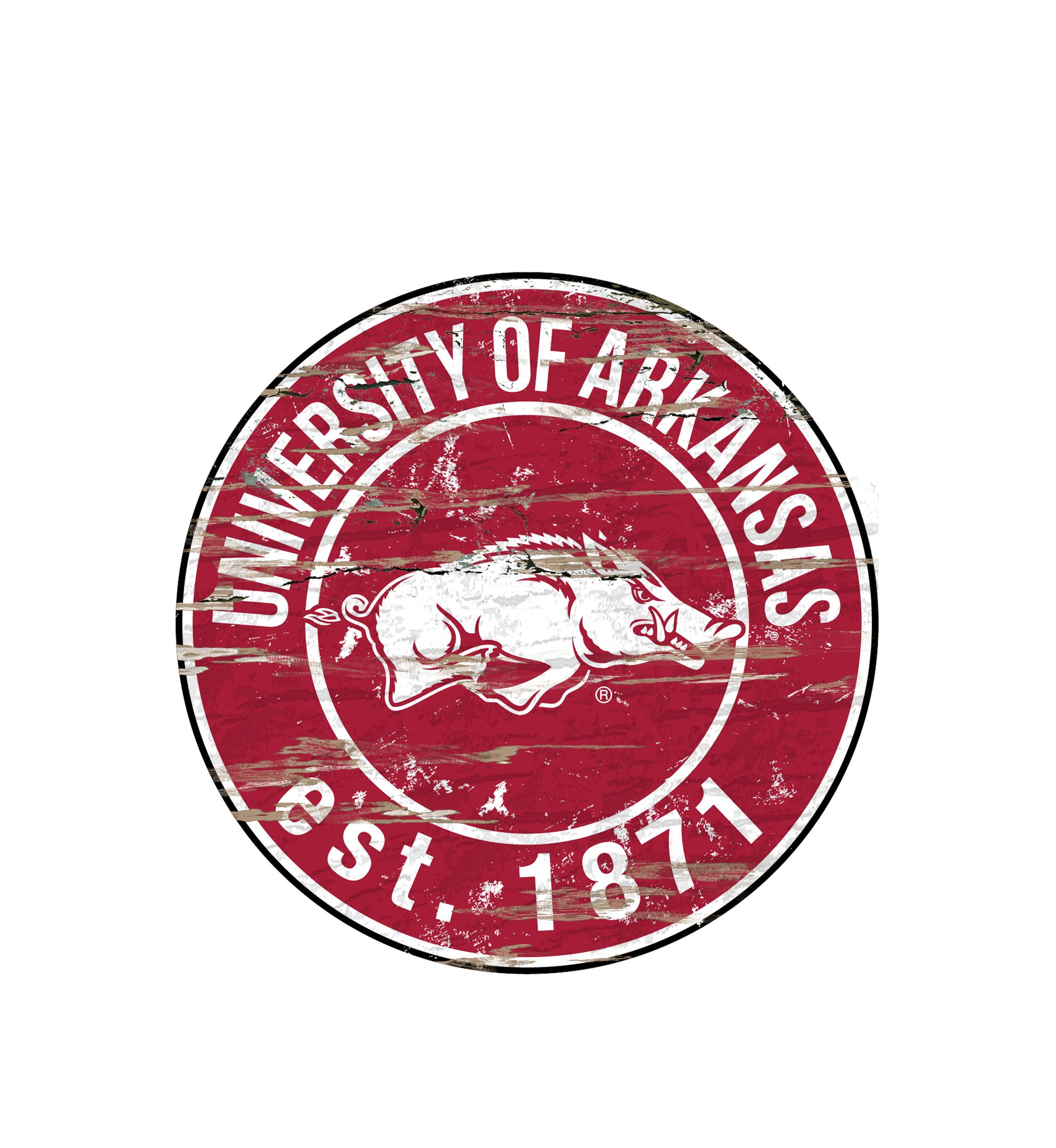 NCAA Arkansas Razorbacks Distressed Round Sign