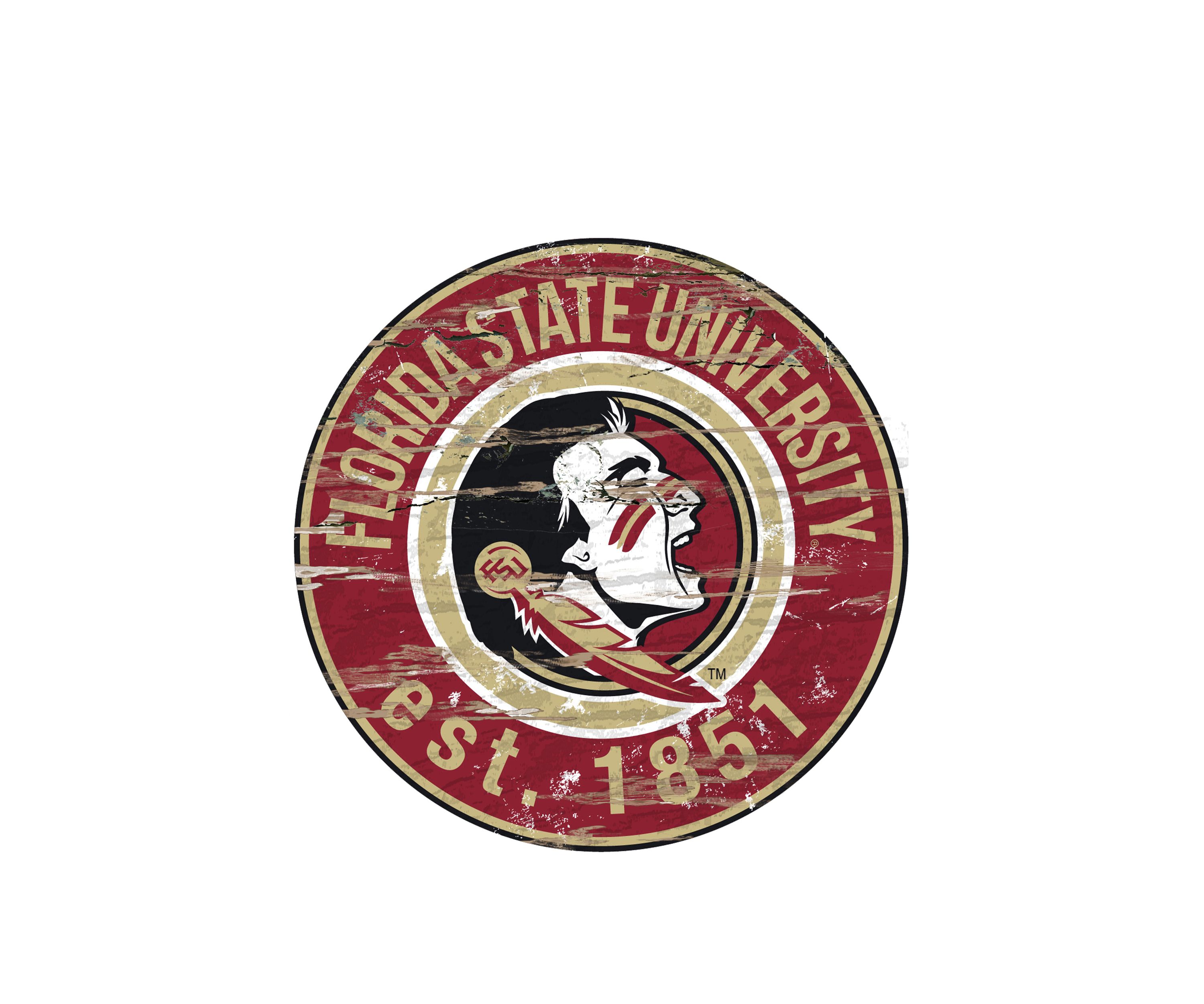 NCAA Florida State Distressed Round Sign