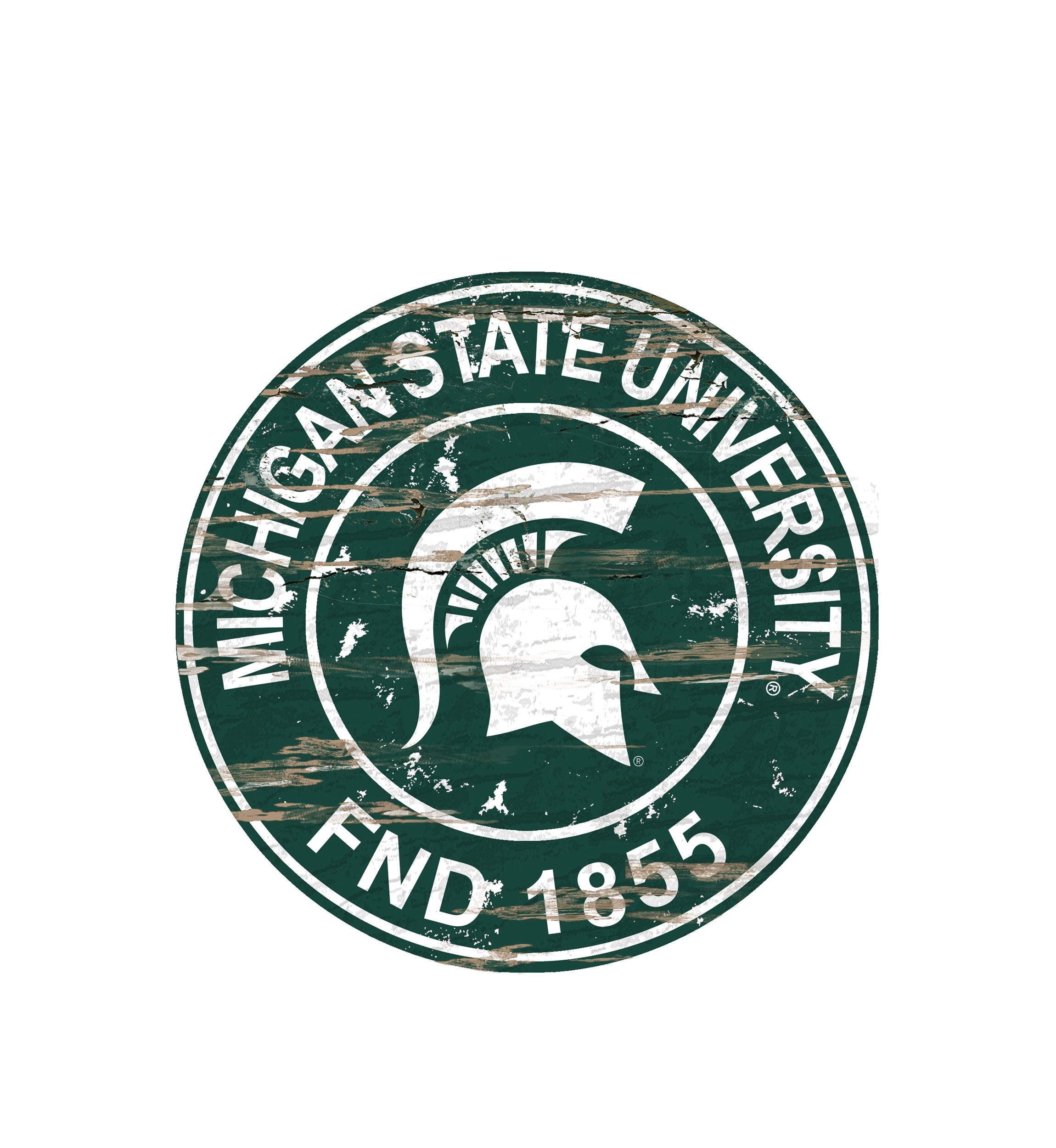 NCAA Michigan State Spartans Distressed Round Sign