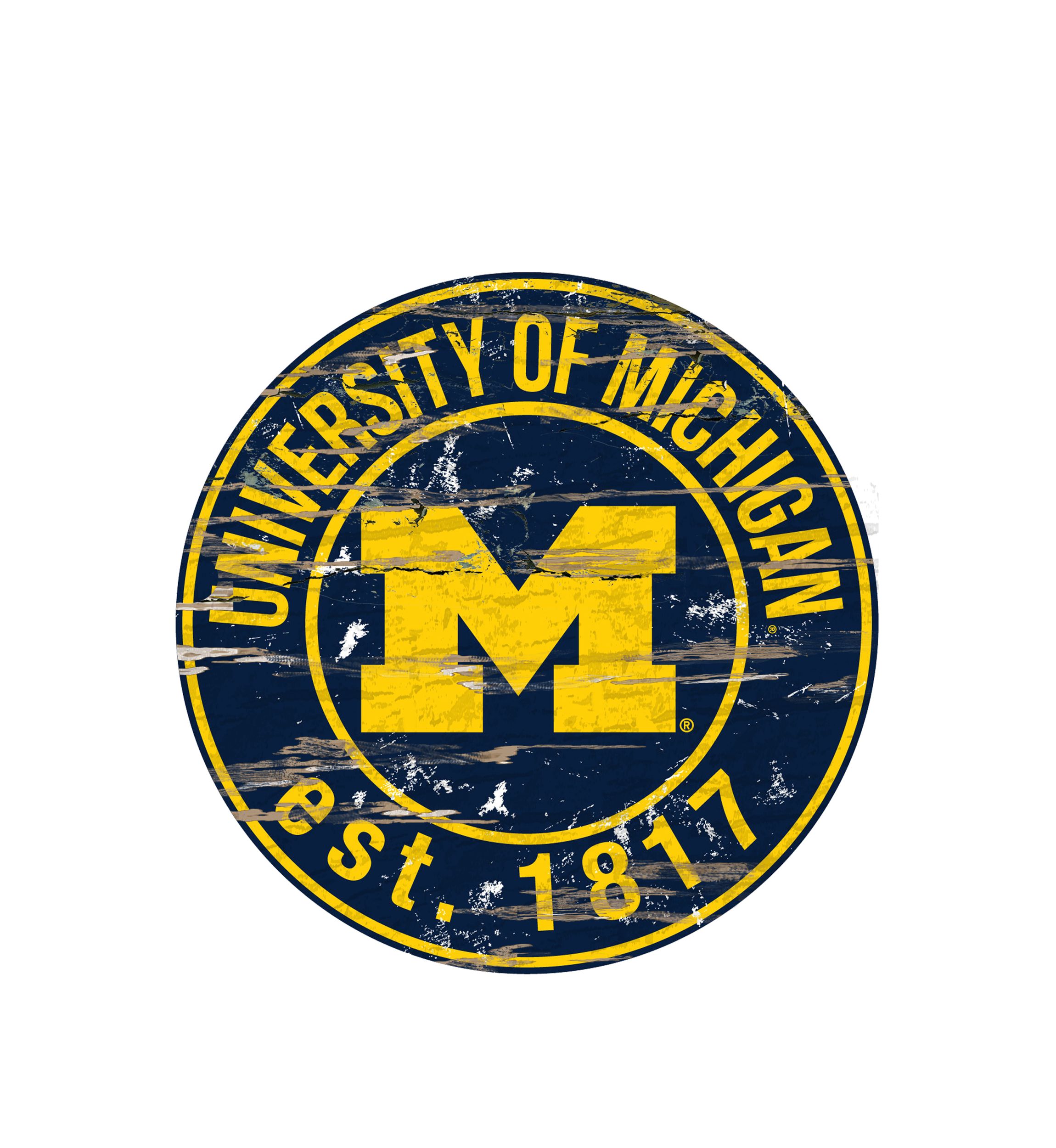 NCAA Michigan Wolverines Distressed Round Sign