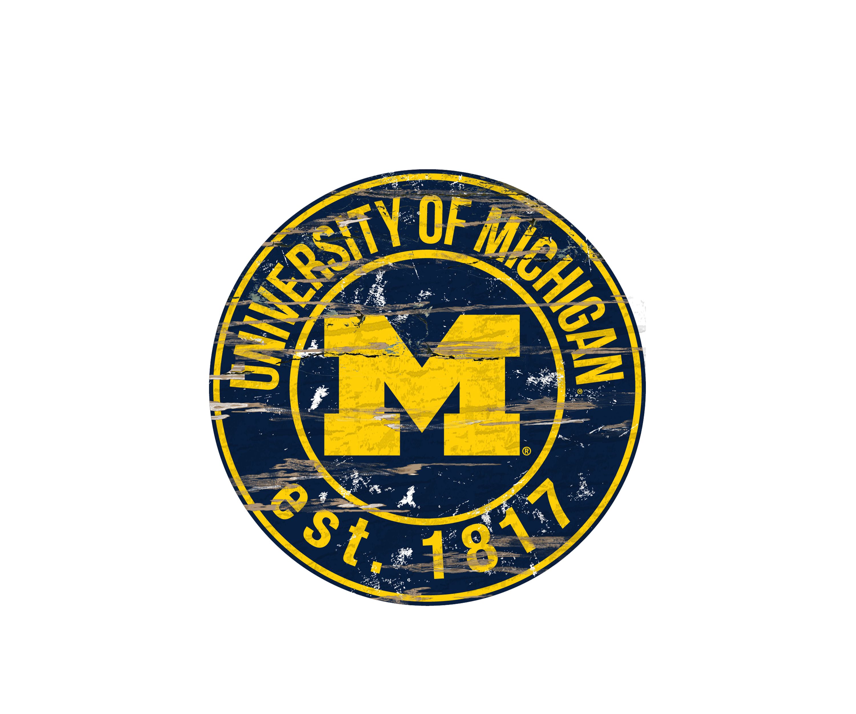 NCAA Michigan Wolverines Distressed Round Sign