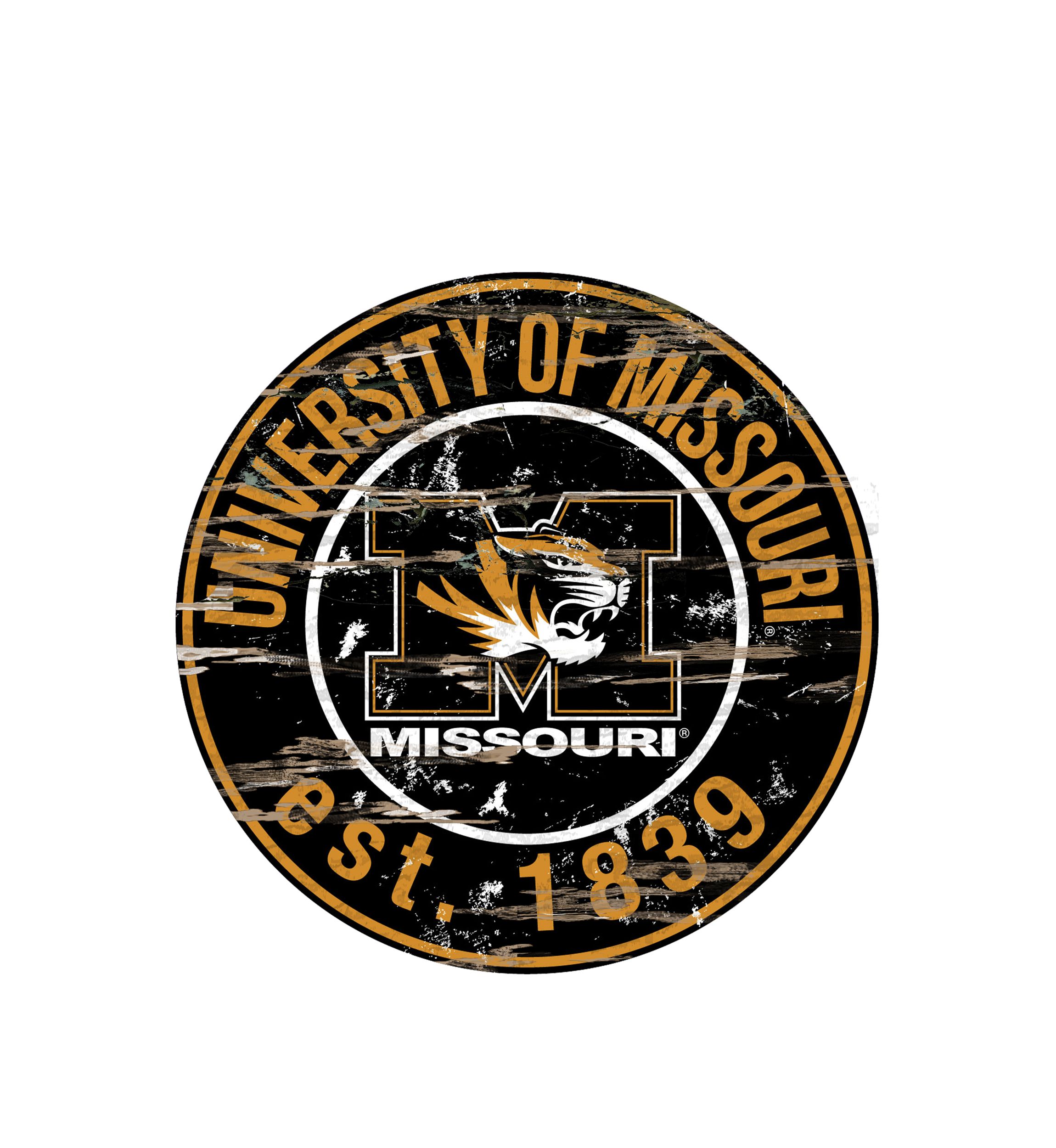 NCAA Missouri Tigers Distressed Round Sign