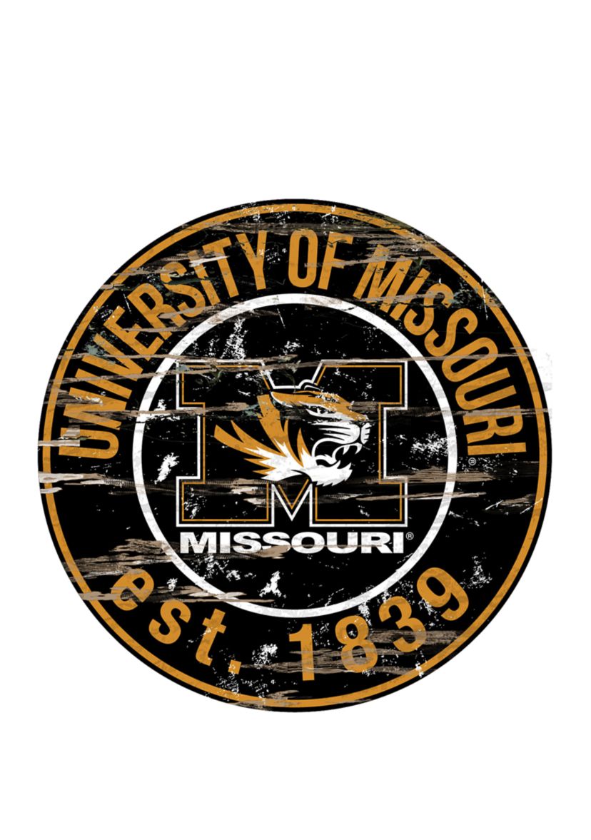 NCAA Missouri Tigers Distressed Round Sign