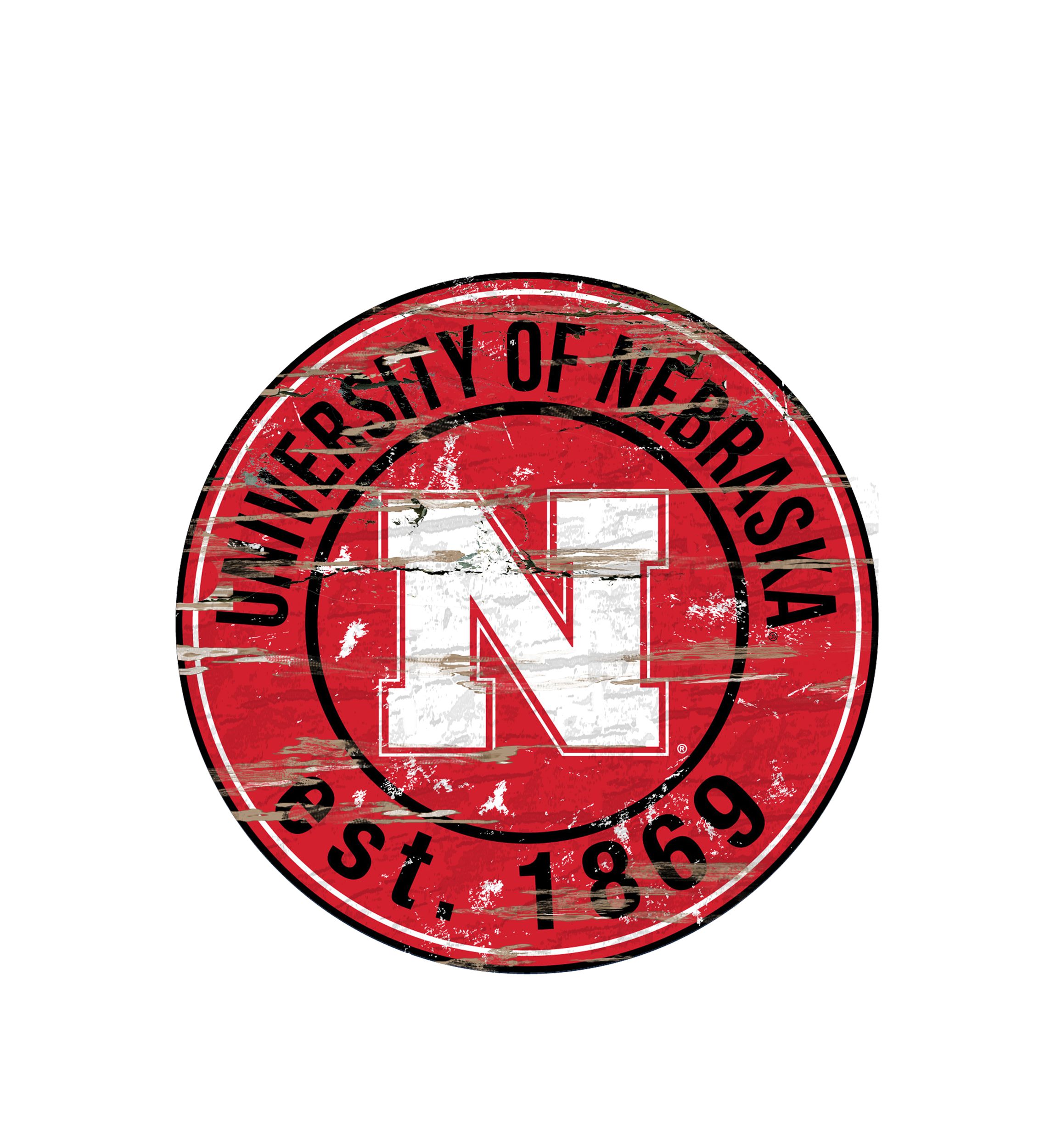NCAA Nebraska Cornhuskers Distressed Round Sign