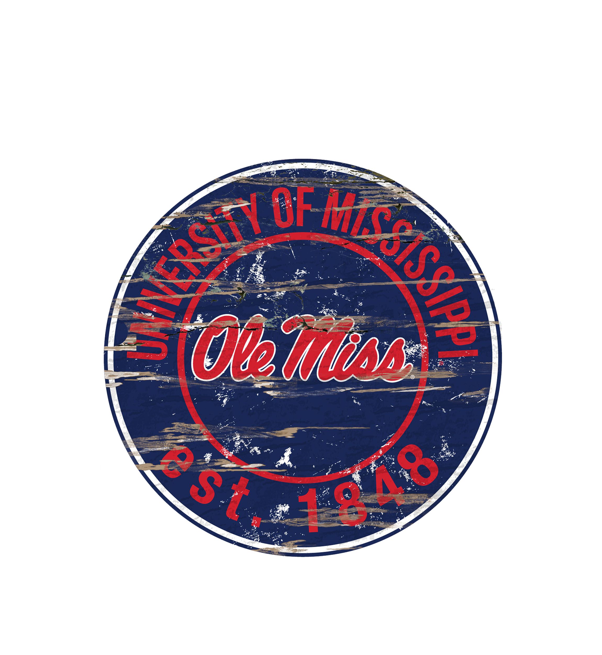 NCAA Ole Miss Rebels Distressed Round Sign